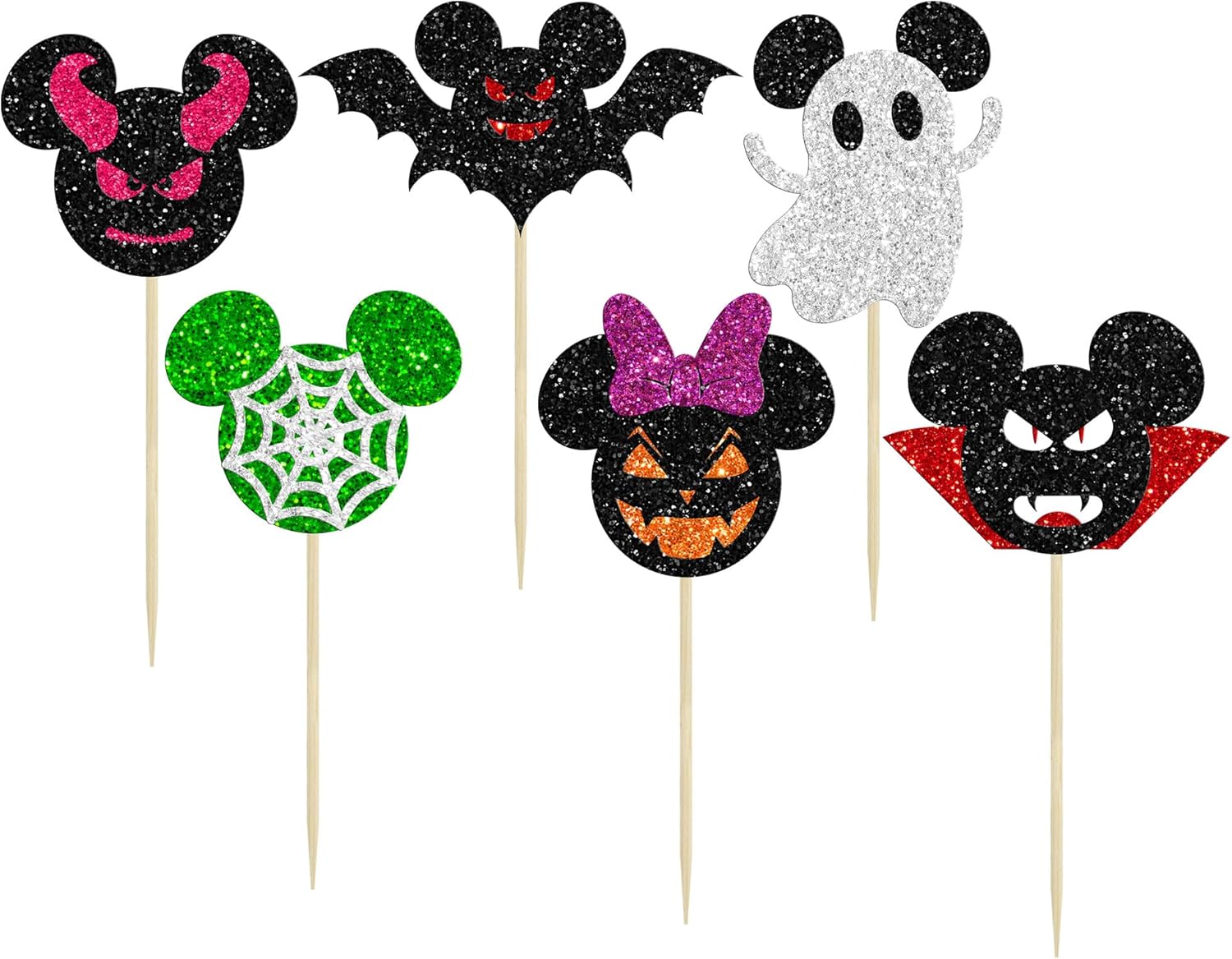 24 piezas inspiradas en mini ratones para cupcakes de Halloween con purpurina para cupcakes de Halloween, murciélagos, calabaza, fantasma,