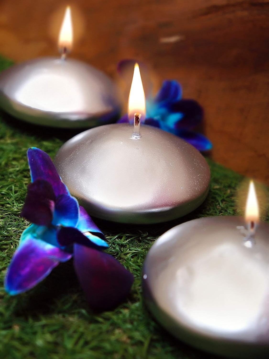 Amroha Crafts – Juego de 3 velas flotantes únicas de cera dorada sin perfume, decoración de boda de 2 x 3 pulgadas, velas de iglesia para decoración