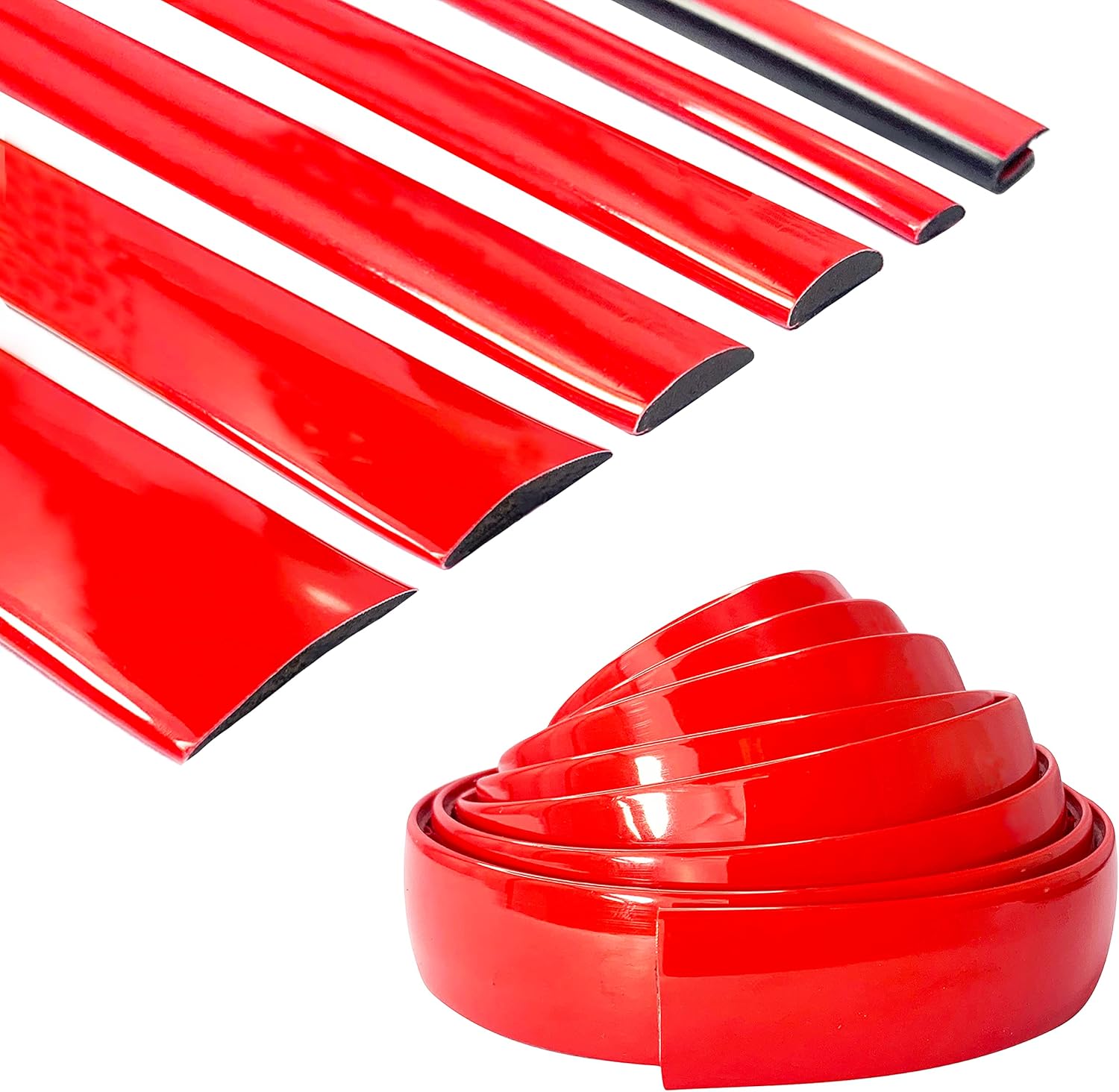 Tira decorativa de 16 pies, color rojo sólido, autoadhesiva, para exterior e interior, moldura universal para salpicadero, ventana, puerta,
