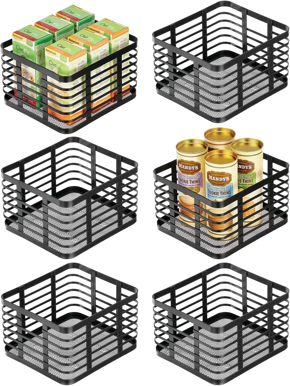 mDesign Carson Collection – Cesta organizadora pequeña de alambre de metal para almacenamiento en cocina, estante de despensa, gabinete, encimera,