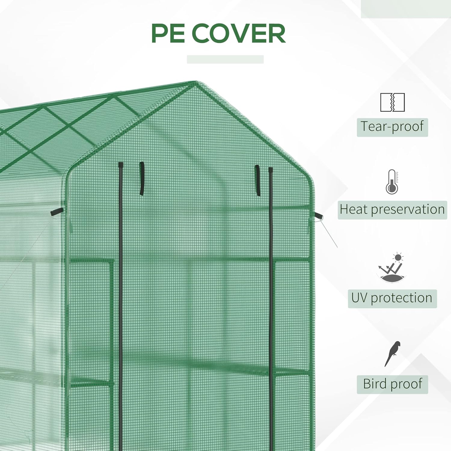 Outsunny Invernadero de 7 x 5 x 6 pies con puerta y ventanas de malla, 18 estantes con enrejado, etiquetas para plantas, protección UV para cultivar