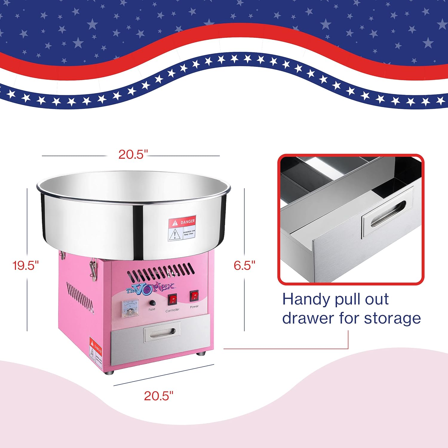 Popcorn Máquina para hacer algodón de azúcar de tipo comercial Great Northern, Para uso encima del mueble de la cocina, Rosado