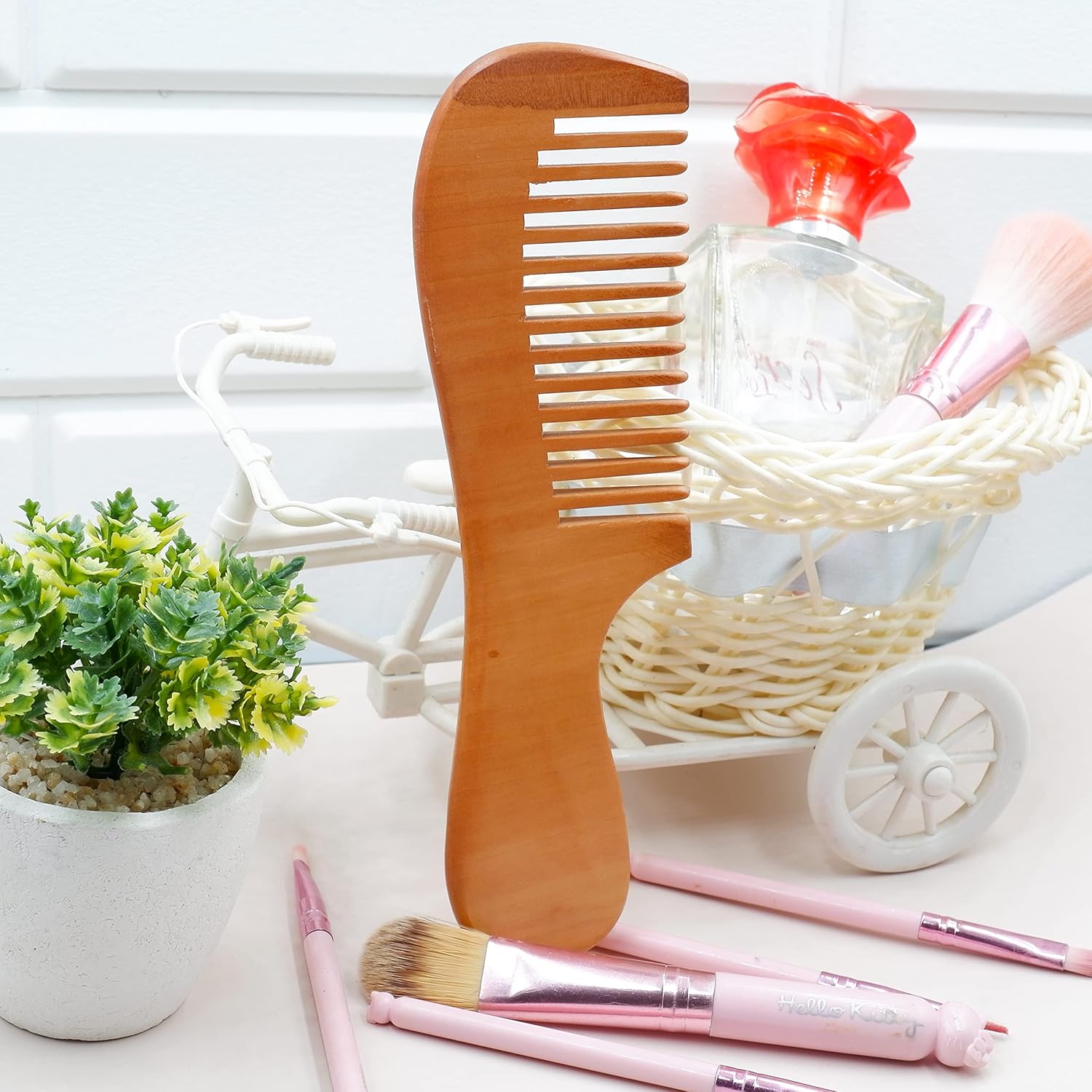 Peine de madera para barba, madera natural antiestática para peinar cabello húmedo o seco, rizado, grueso, ondulado o liso, ideal para la salud del