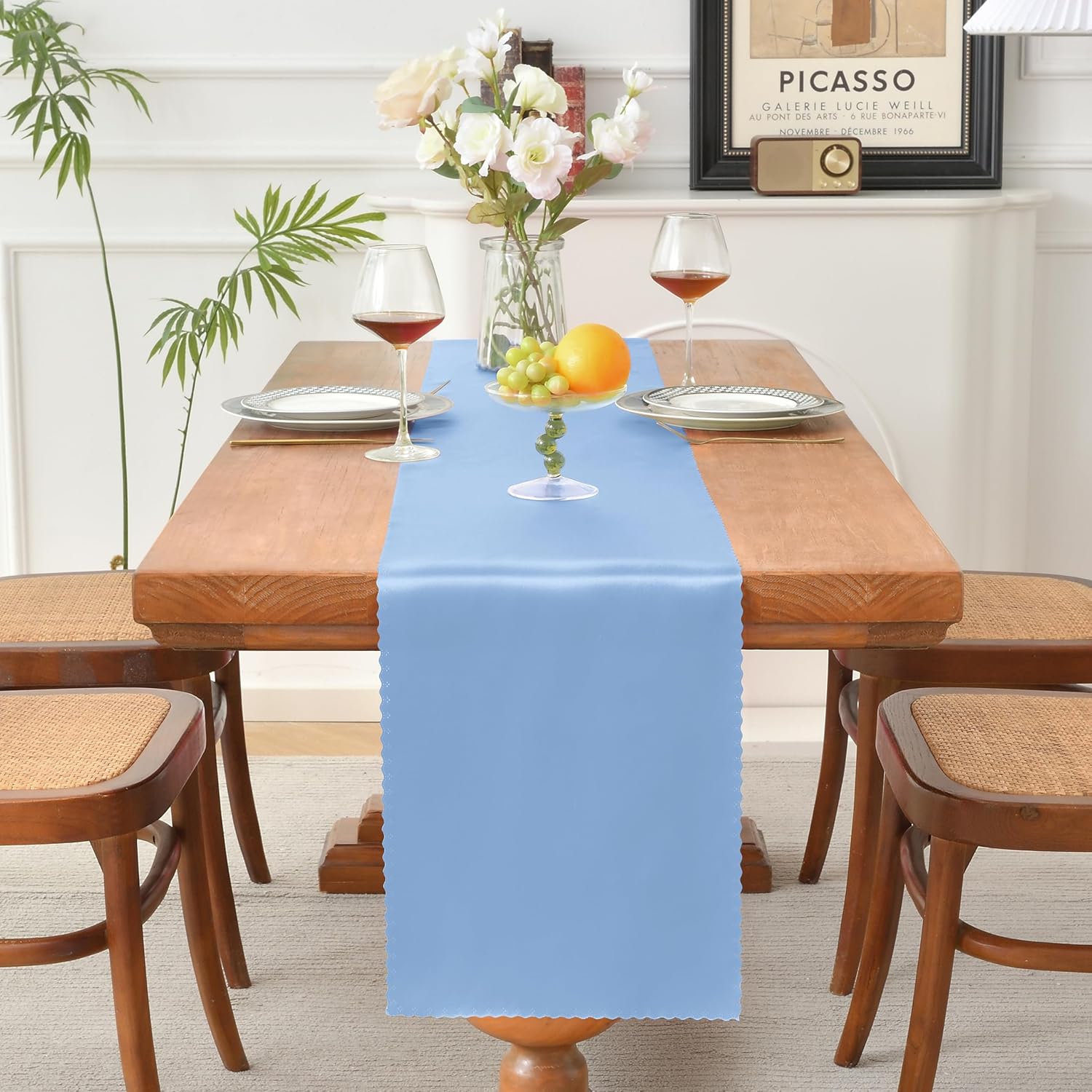 24 caminos de mesa de satén azul bebé de 12 x 108 pulgadas, caminos de mesa de boda sedosos, decoración de mesa elegante, caminos de mesa suaves y