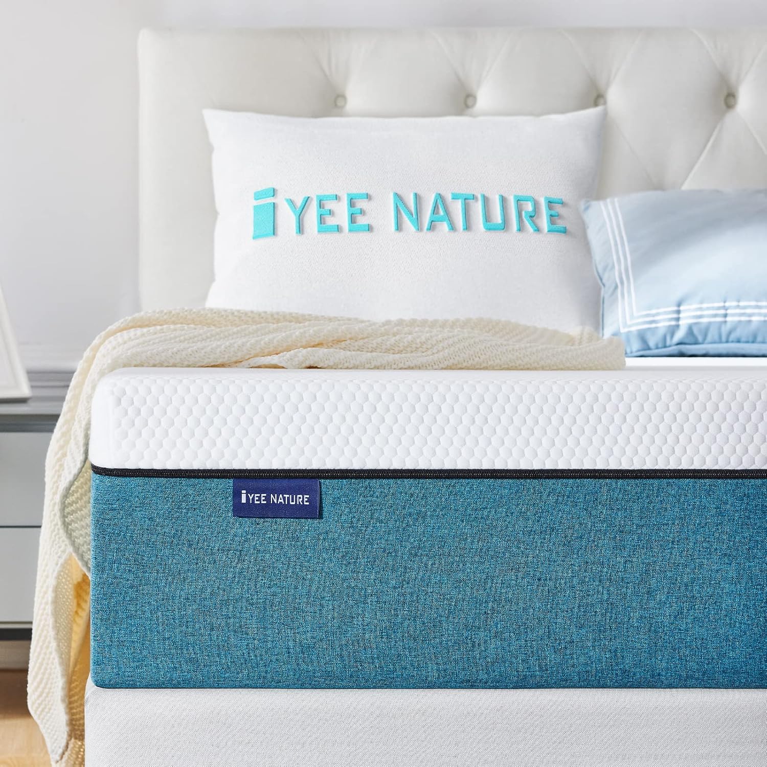 IYEE NATURE Colchón de memoria de gel de 10 pulgadas en una caja, cama de espuma, colchón de espuma de firmeza media, colchón de tamaño matrimonial