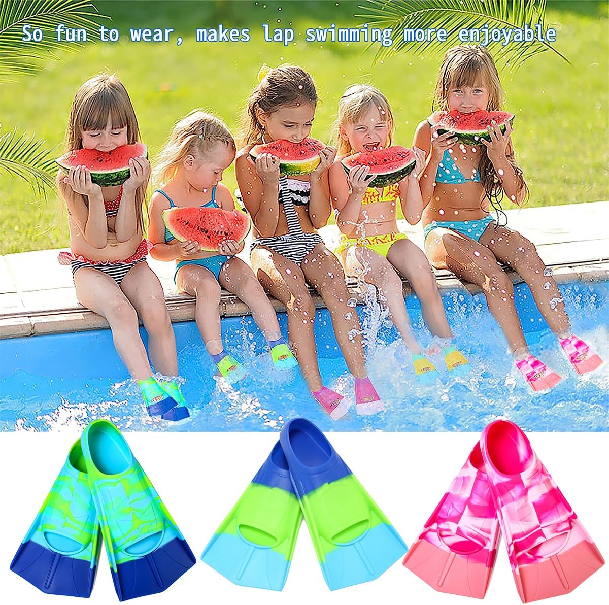 Aletas de natación para niños, aletas cortas para nadar y entrenar para niños, niñas, niños
