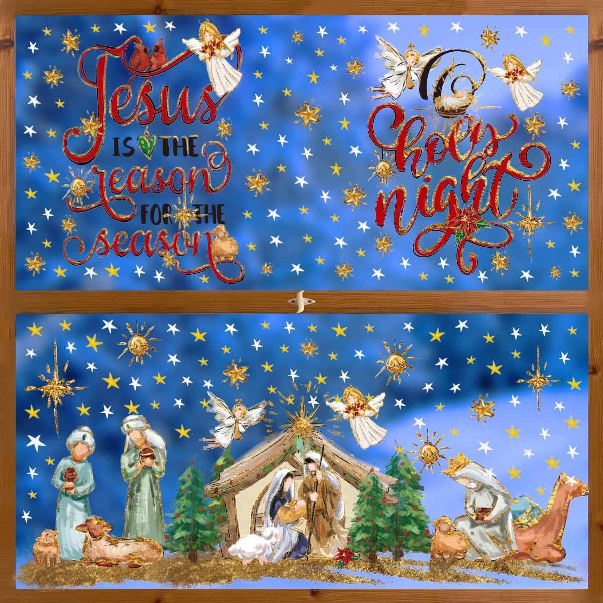 Horaldaily 251 calcomanías de Navidad para ventana, decoración de exhibición de vidrio para decoración de Navidad, escena de pesebre, noche santa