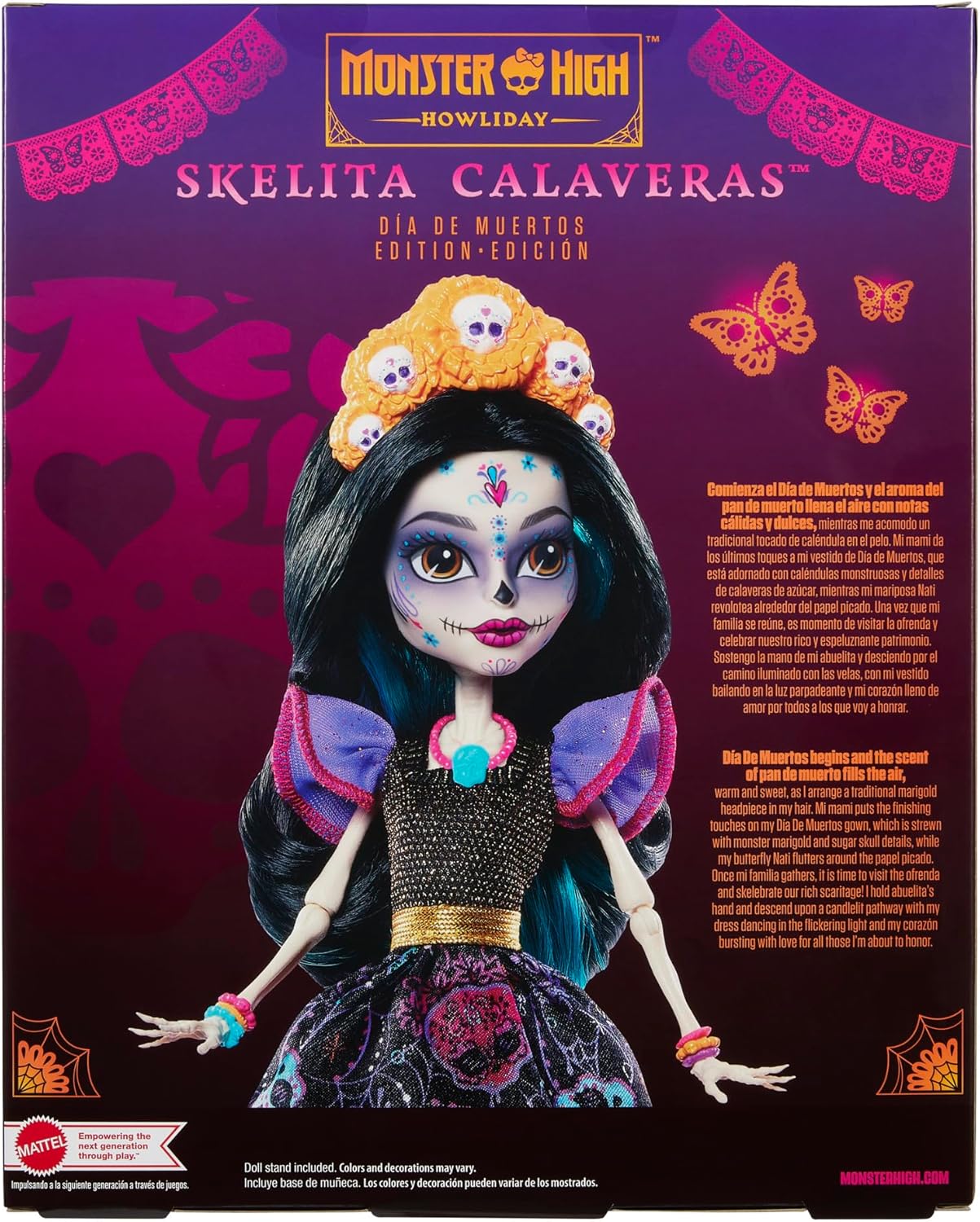 Monster High Muñeca Skelita Calaveras Dia De Muertos coleccionable con detalles tradicionales de calavera de azúcar y caléndula