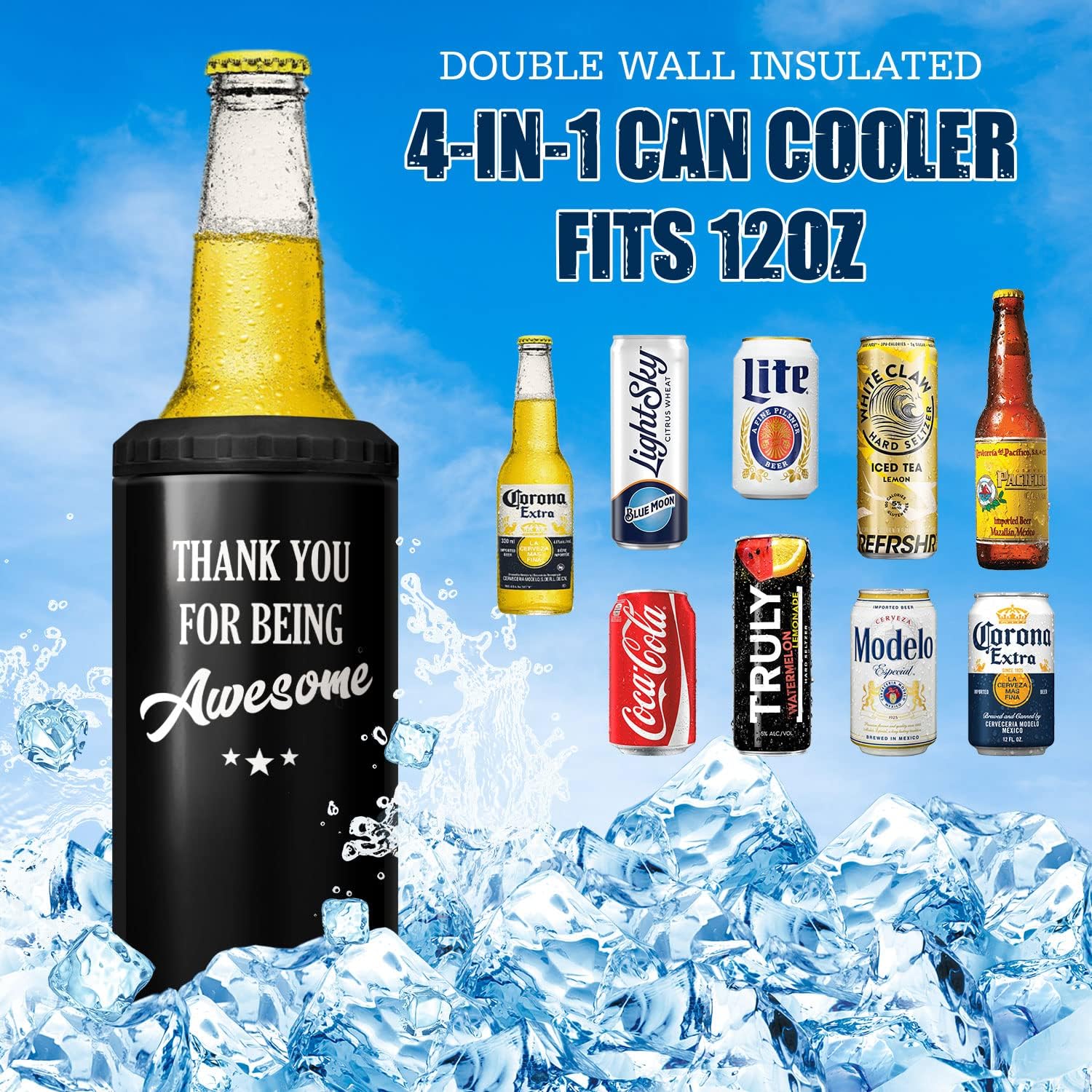 SANDJEST Vaso inspirador de 12 onzas con texto en inglés “Thank You for Being Awesome” de 12 onzas, vaso inspirador de latas con aislamiento de