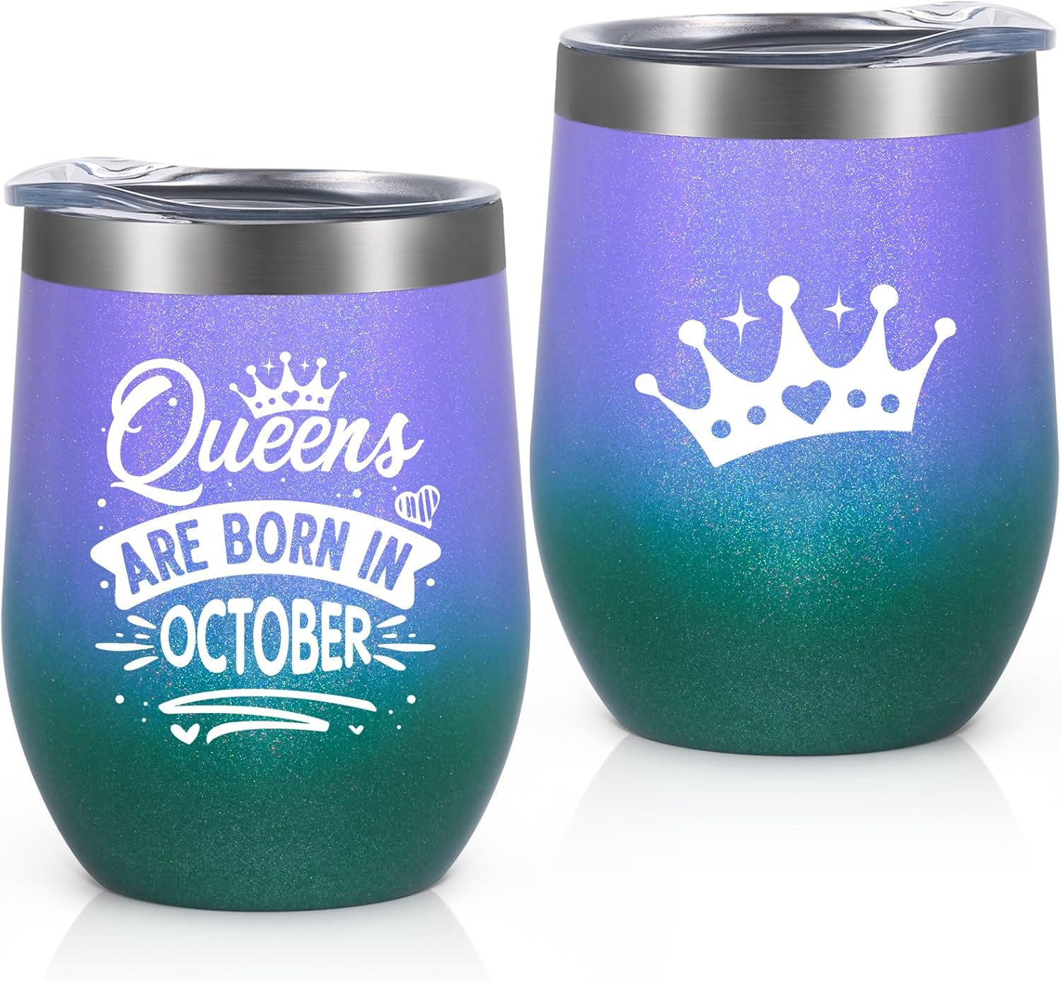 Lifecapido Regalos de cumpleaños para mujeres, vaso de vino de cumpleaños de Queens Are Born in Octubre, 12oz, regalo de cumpleaños de octubre,