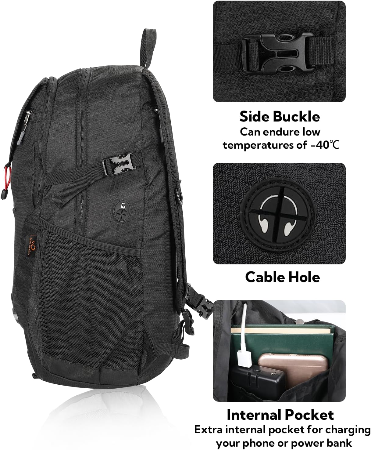 WATERFLY Mochila de senderismo ligera y plegable Mochila de viaje plegable Ultraligero Camping Day Pack para Mujer Hombre