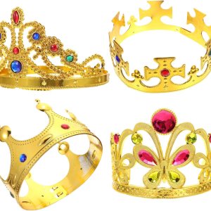 Ipetboom Juego de 4 coronas, corona de oro con diamantes de imitación, corona de rey y reina, corona de cumpleaños para fiesta, accesorios de Ipetboom Juego de 4 coronas, corona de oro con diamantes de imitación, corona de rey y reina, corona de cumpleaños para fiesta, accesorios de