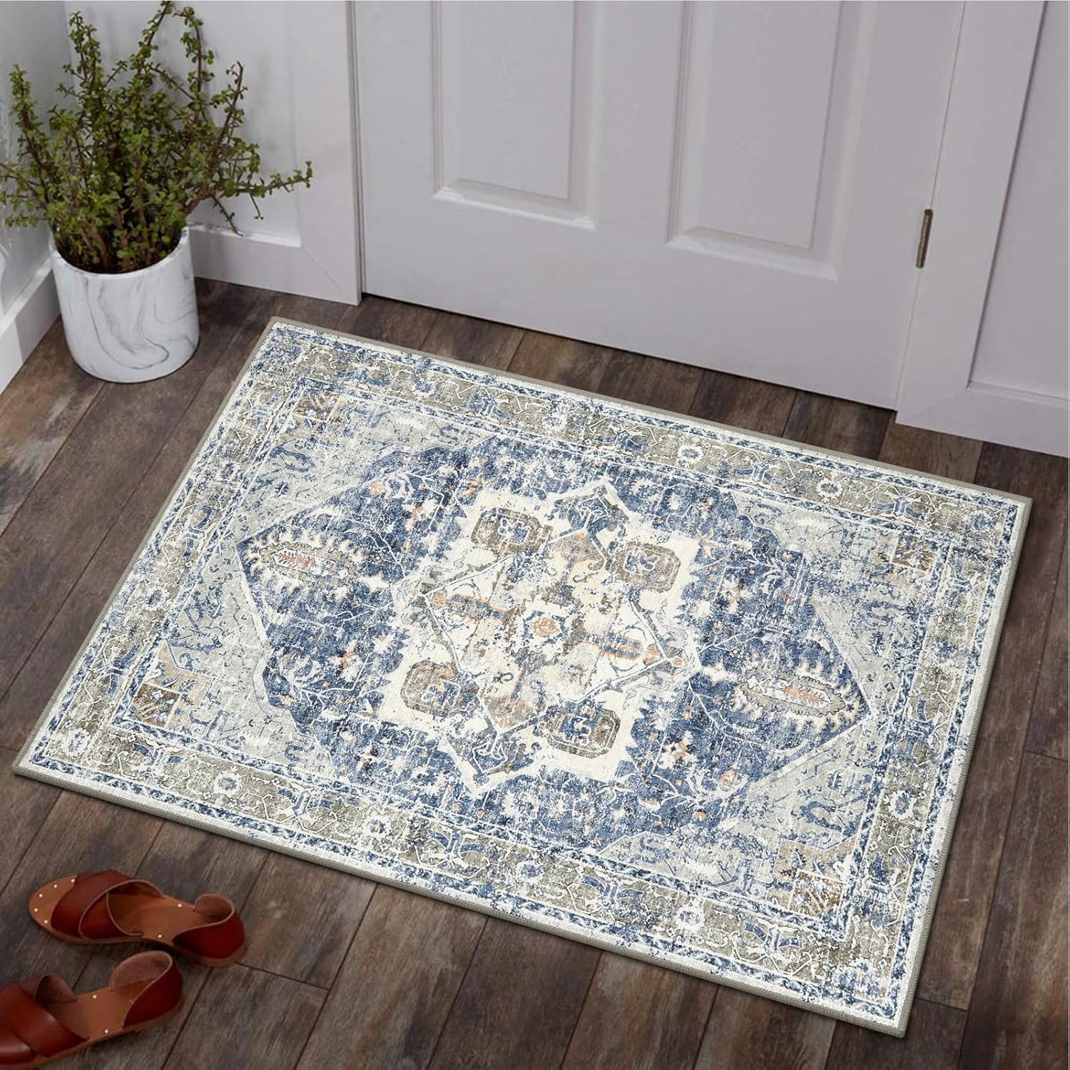 Lahome Tapete bohemio para puerta de interior, 2 x 3 pies, lavable, antideslizante, para dormitorio, cocina, baño, tapete con estampado de medallón