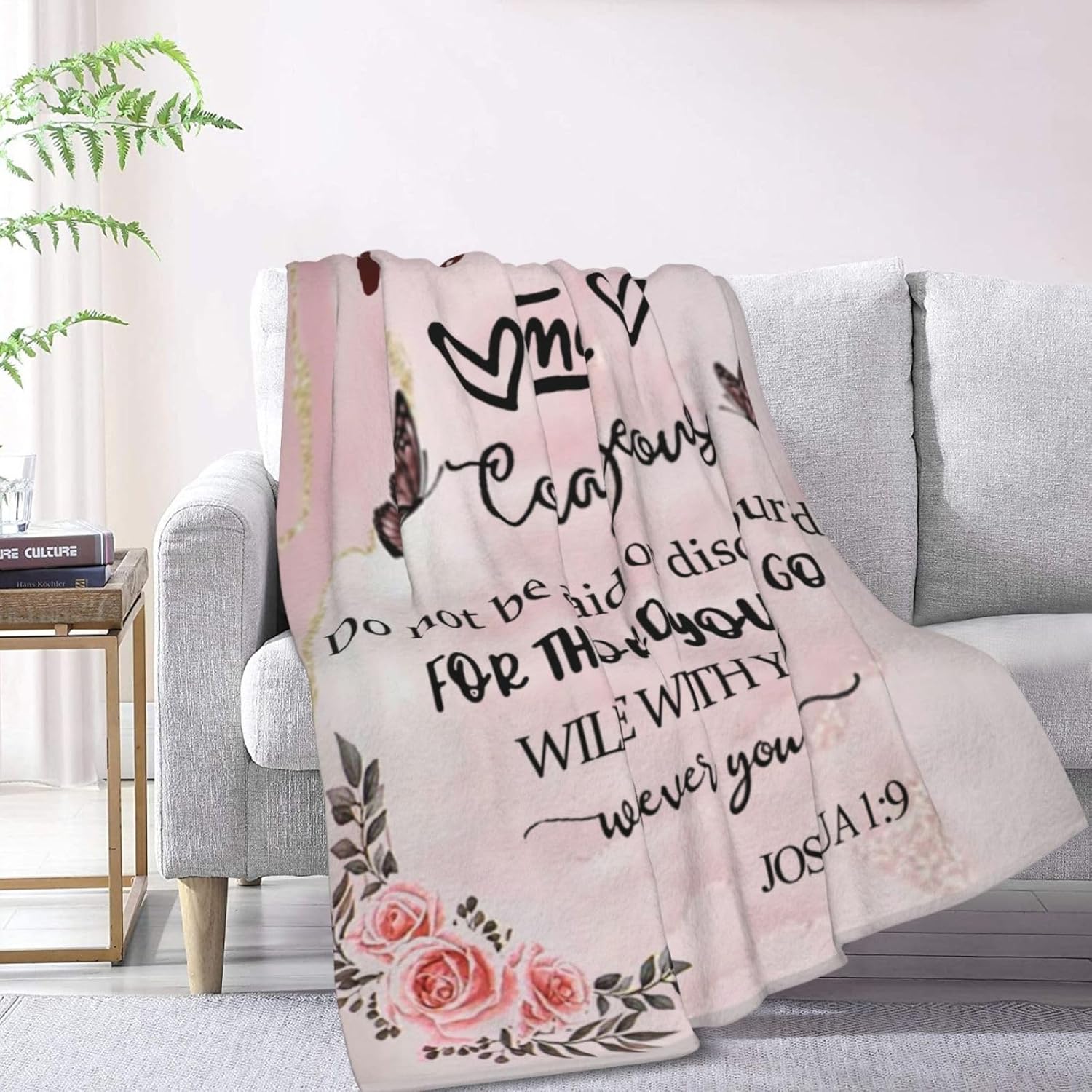 AUIVTY Regalos de cumpleaños cristianos para mujeres, manta inspiradora rosa con versículo de la Biblia, regalos religiosos de Pascua para amigos,