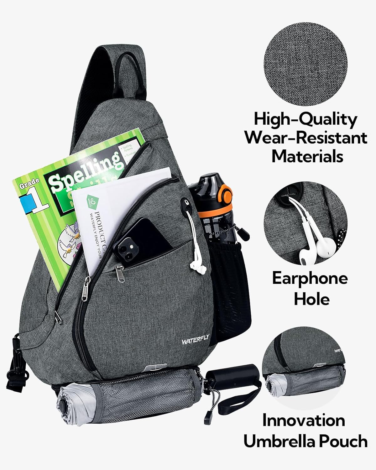 WATERFLY – Mochila casual tipo bandolera, para llevar en el pecho