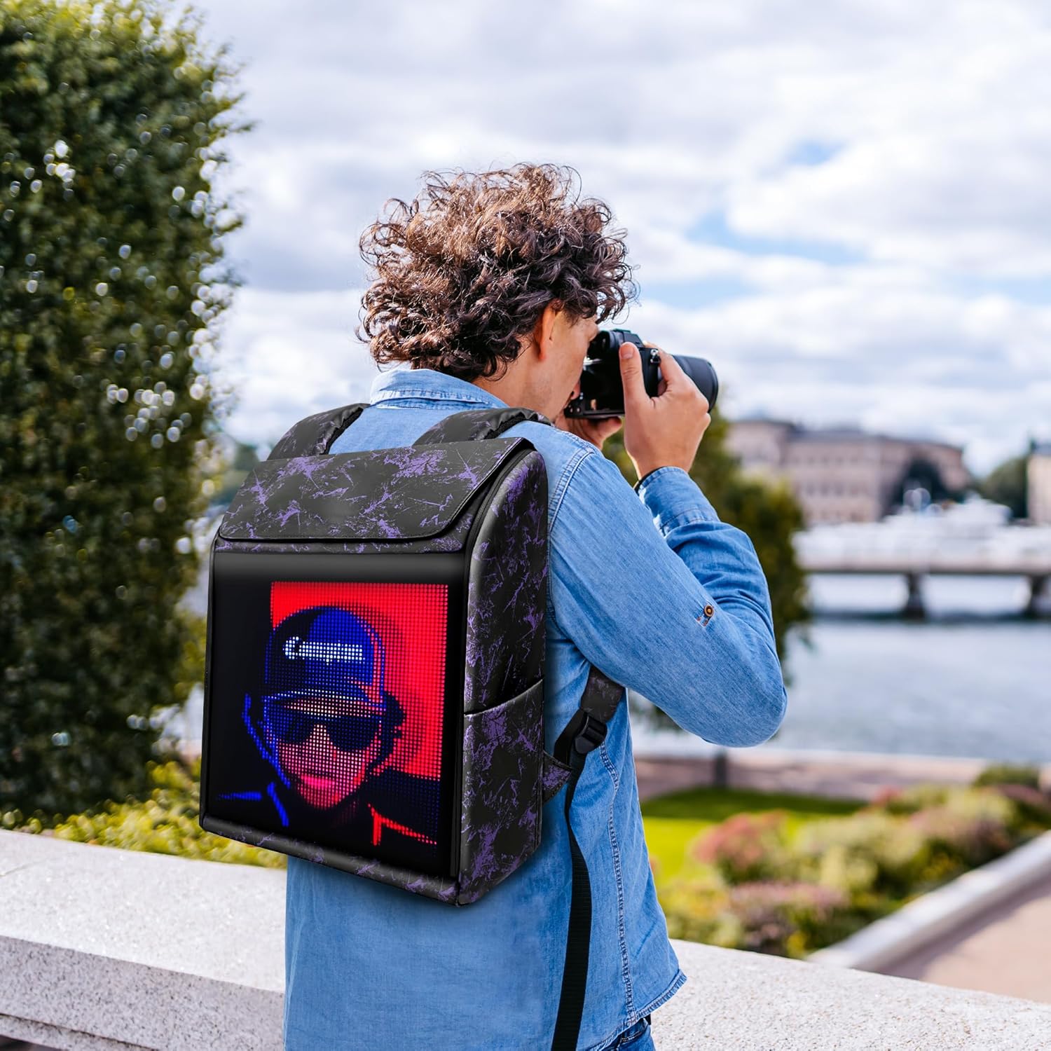Mochila LED, mochila impermeable para motocicleta, pantalla diseñable, regalo de cumpleaños para hombres, mochila para laptop de 15.6 pulgadas,