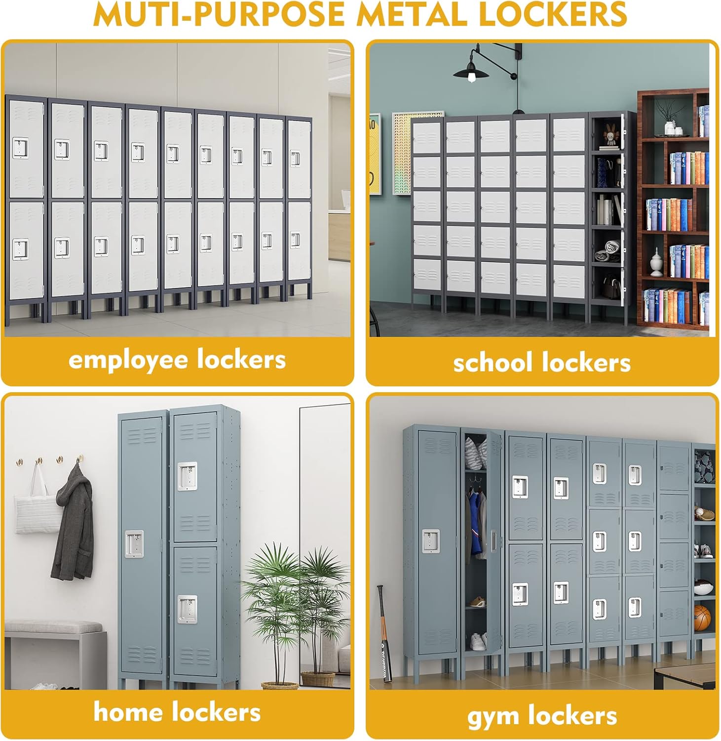 MIIIKO Armario de metal para empleados, armario de almacenamiento de 5 niveles, armarios de acero con 5 puertas con cerradura, para escuela, hogar,