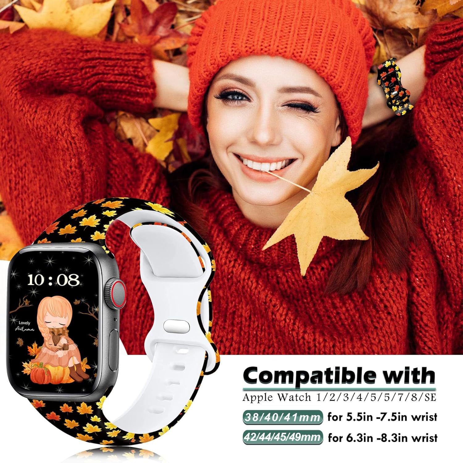 Correa de reloj de Navidad y Halloween para Apple Watch, correa de silicona impresa de repuesto para iWatch 1 2 3 4 5 6 7 8 Ultra 1.496 in 1.575 in