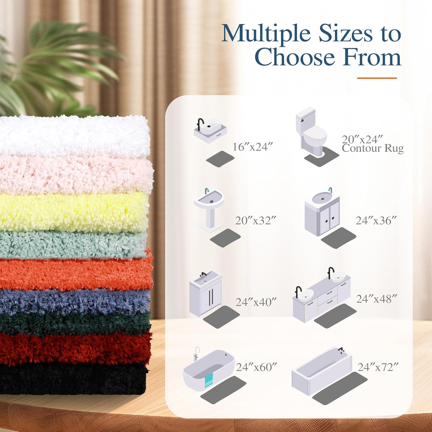 Walensee – Tapete de baño antideslizante, absorbente, microfibra suave, peludo, lavable a máquina, felpa gruesa para ducha (20 x 32 pulgadas,