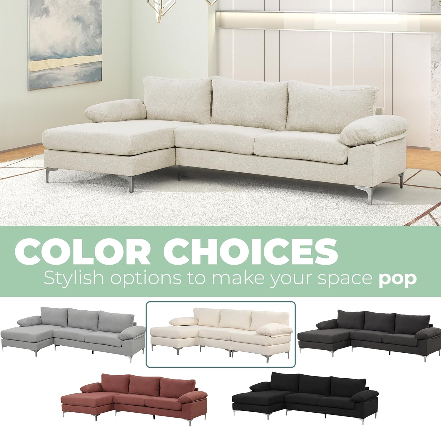 Casa Andrea Milano BOUCLÉ – Sofá modular en forma de L, sofá de lujo con diván extra ancho, sofá para sala de estar, apartamento, salón, color crema