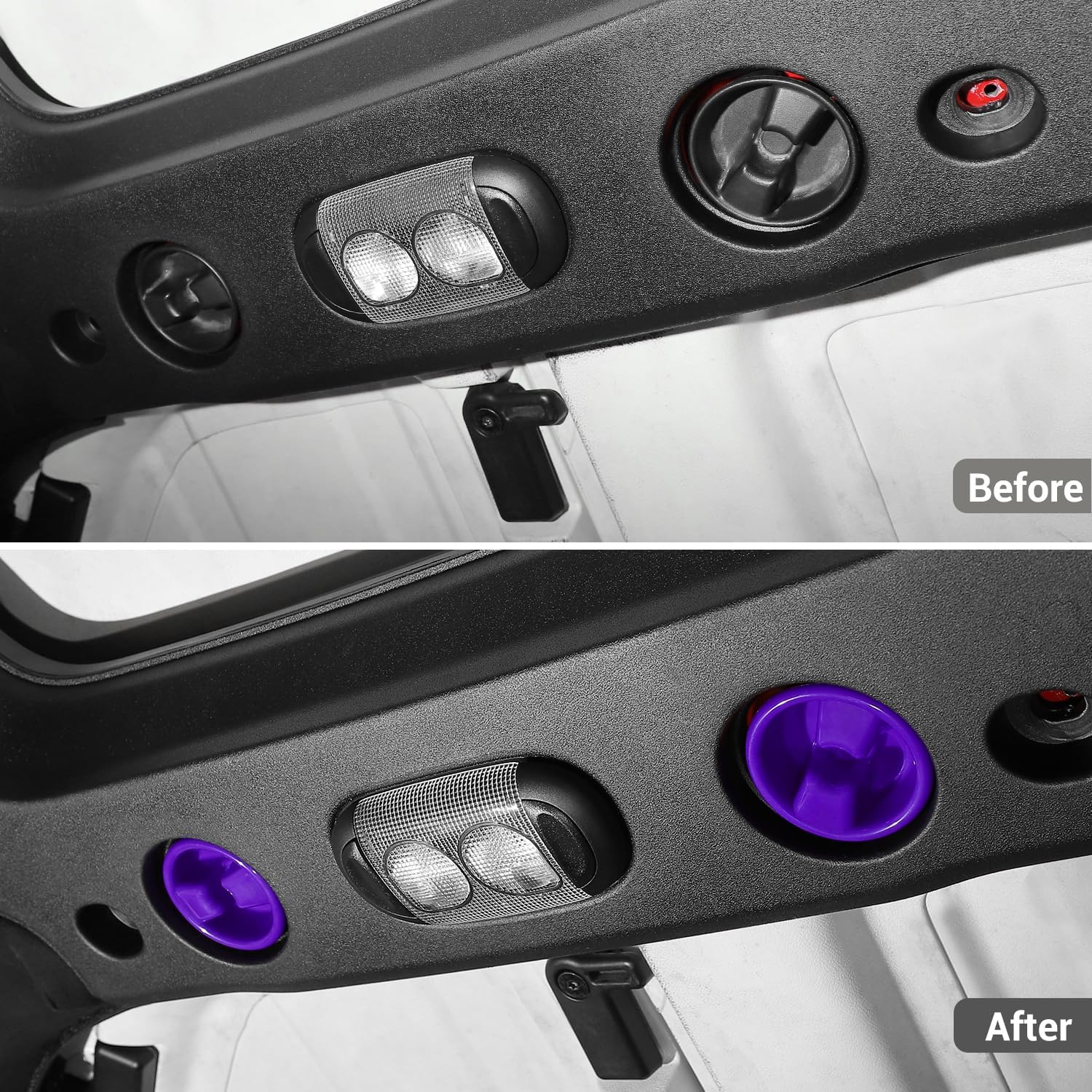 Hoolcar Cubierta de tornillo de montaje en panel duro de techo rígido, accesorios interiores compatibles con Jeep Wrangler JK JKU 2007-2017, morado,