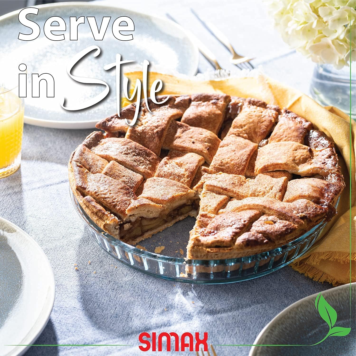 Simax Plato de vidrio estriado para tartas poco profundo, a prueba de calor, frío y golpes, fabricado en Europa, 11 pulgadas