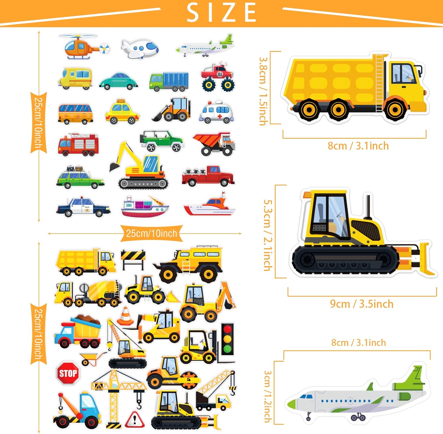 40 calcomanías de gel grueso de transporte, calcomanías de gel para ventana de construcción, para niños pequeños y adultos, hogar, avión, aula,