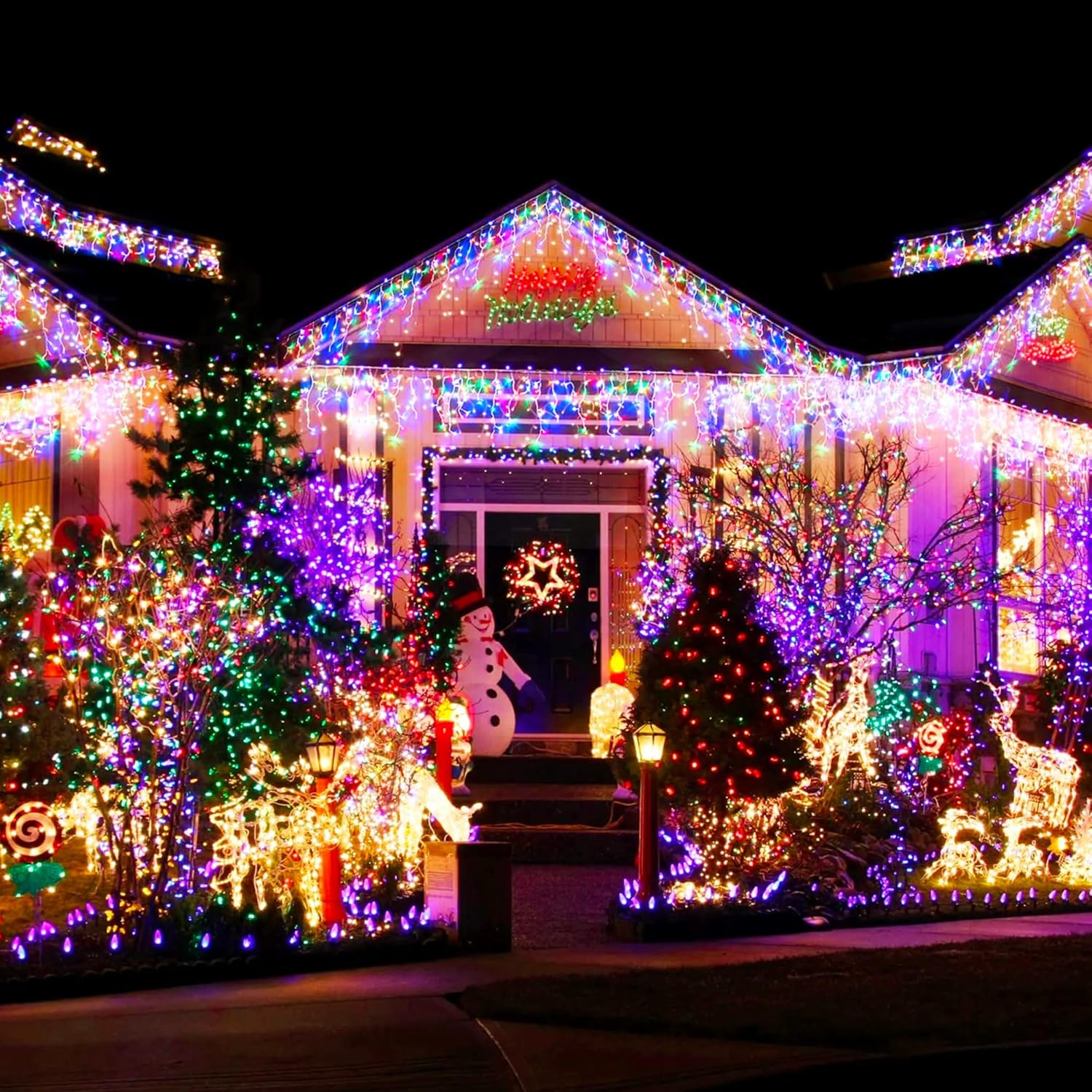 Dazzle Bright Guirnalda de luces LED de Navidad de 164 pies, 500 luces LED de alambre verde impermeable con 8 modos, decoraciones de Navidad al aire