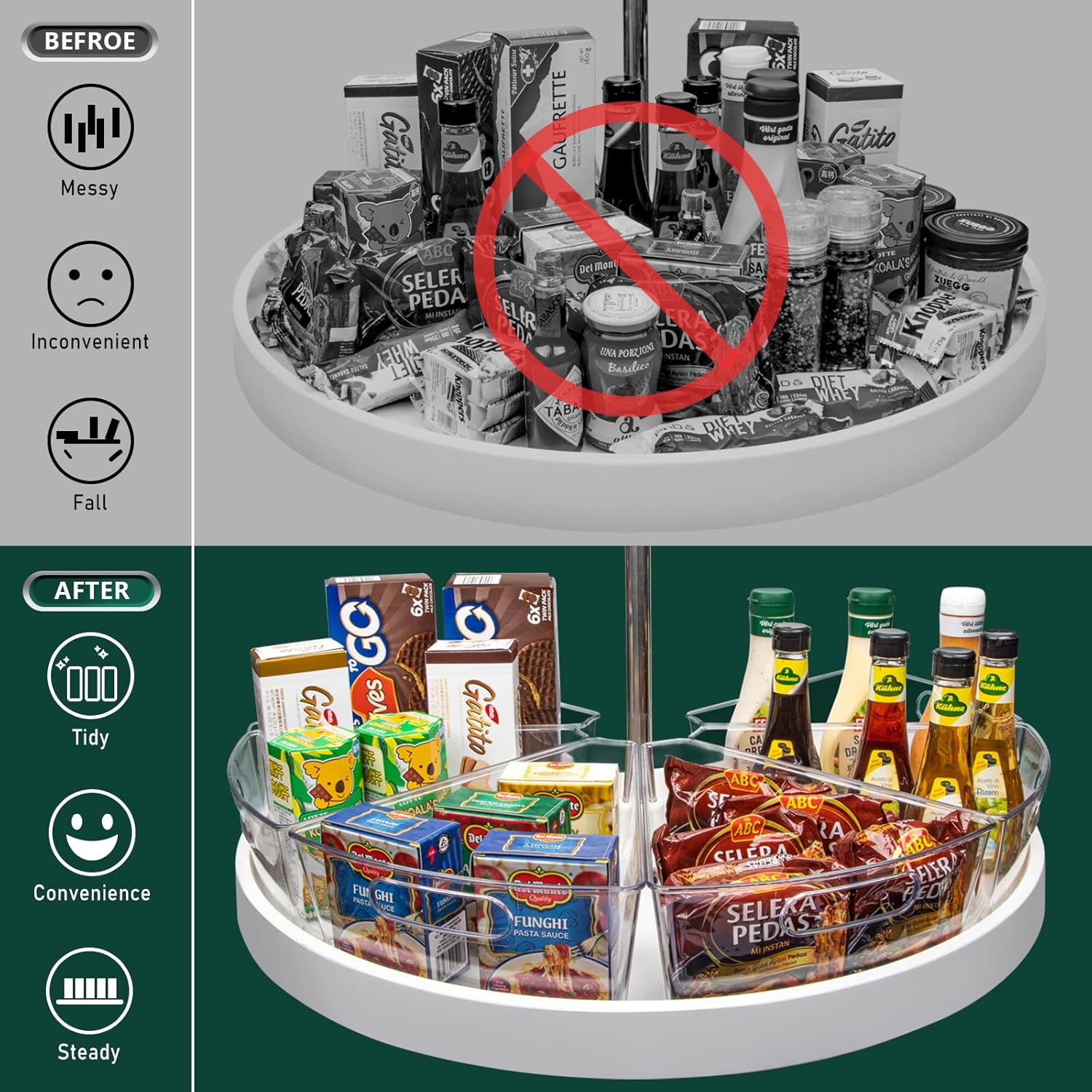 JEISSLIA Lazy Susan – Contenedores organizadores de gabinete para esquinas de 262832 pulgadas de diámetro, contenedor de almacenamiento de plástico