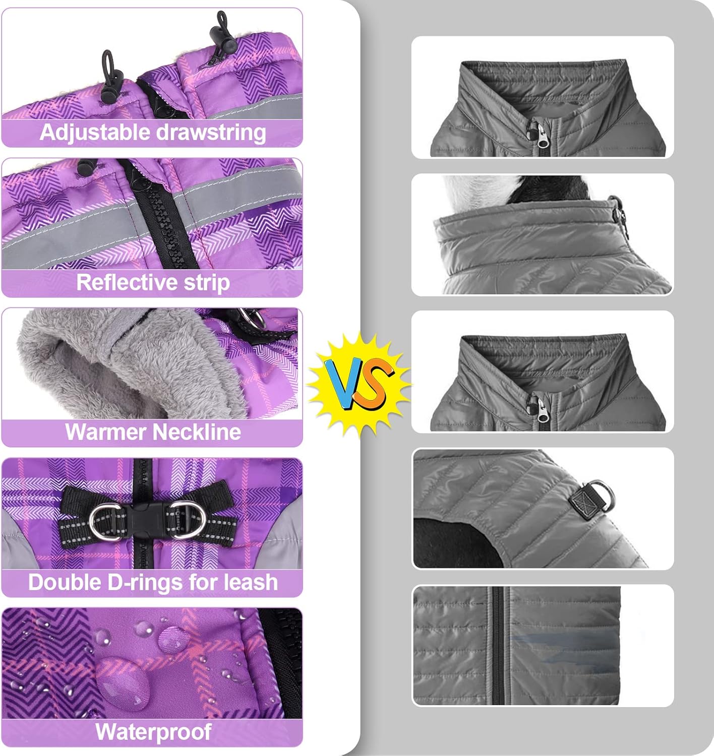 BEAUTYZOO Abrigo de invierno a cuadros para perro, chaqueta reflectante mejorada para perro, forro polar acolchado con arnés integrado, ropa