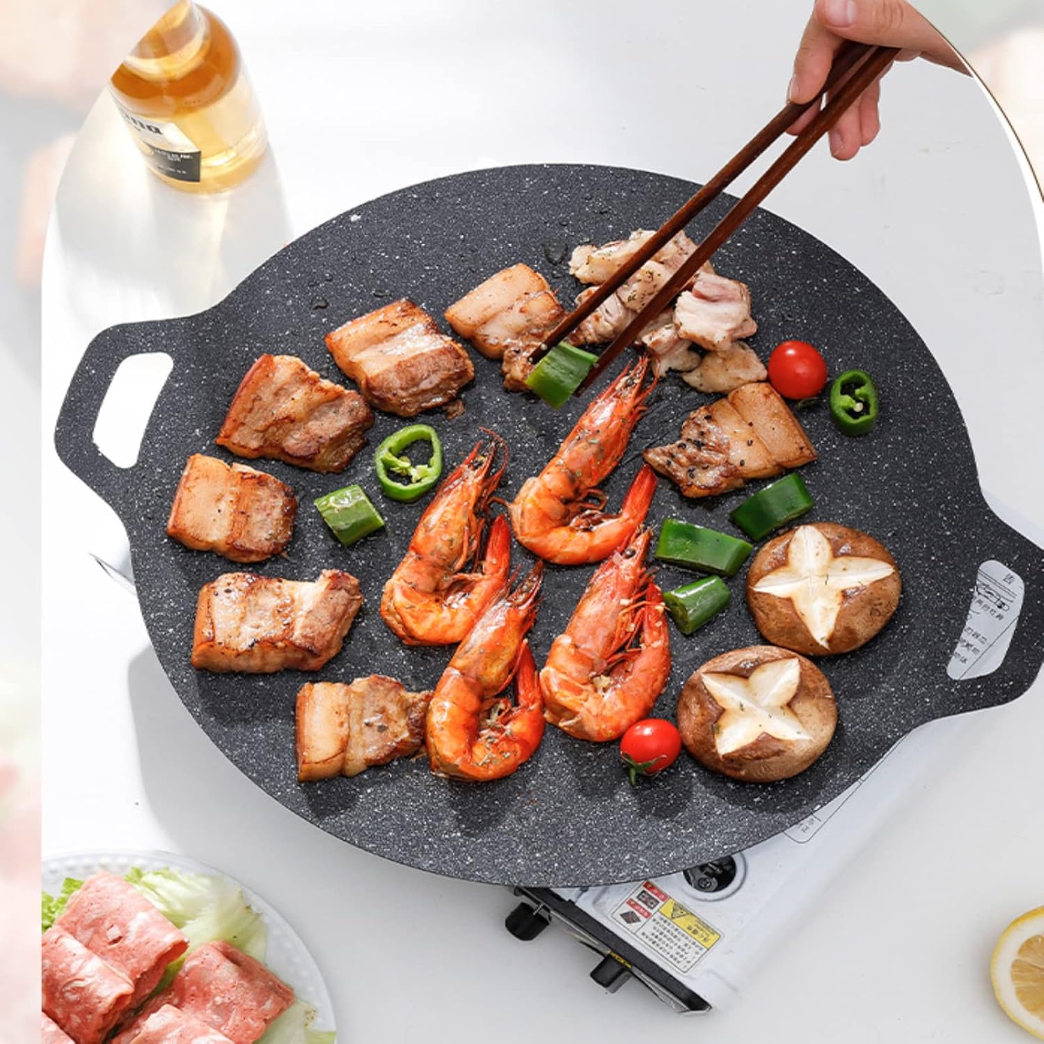 Parrilla coreana para barbacoa, buen aislamiento, resistente al calor, sartén sólida antiadherente para fiestas interiores y exteriores para acampar