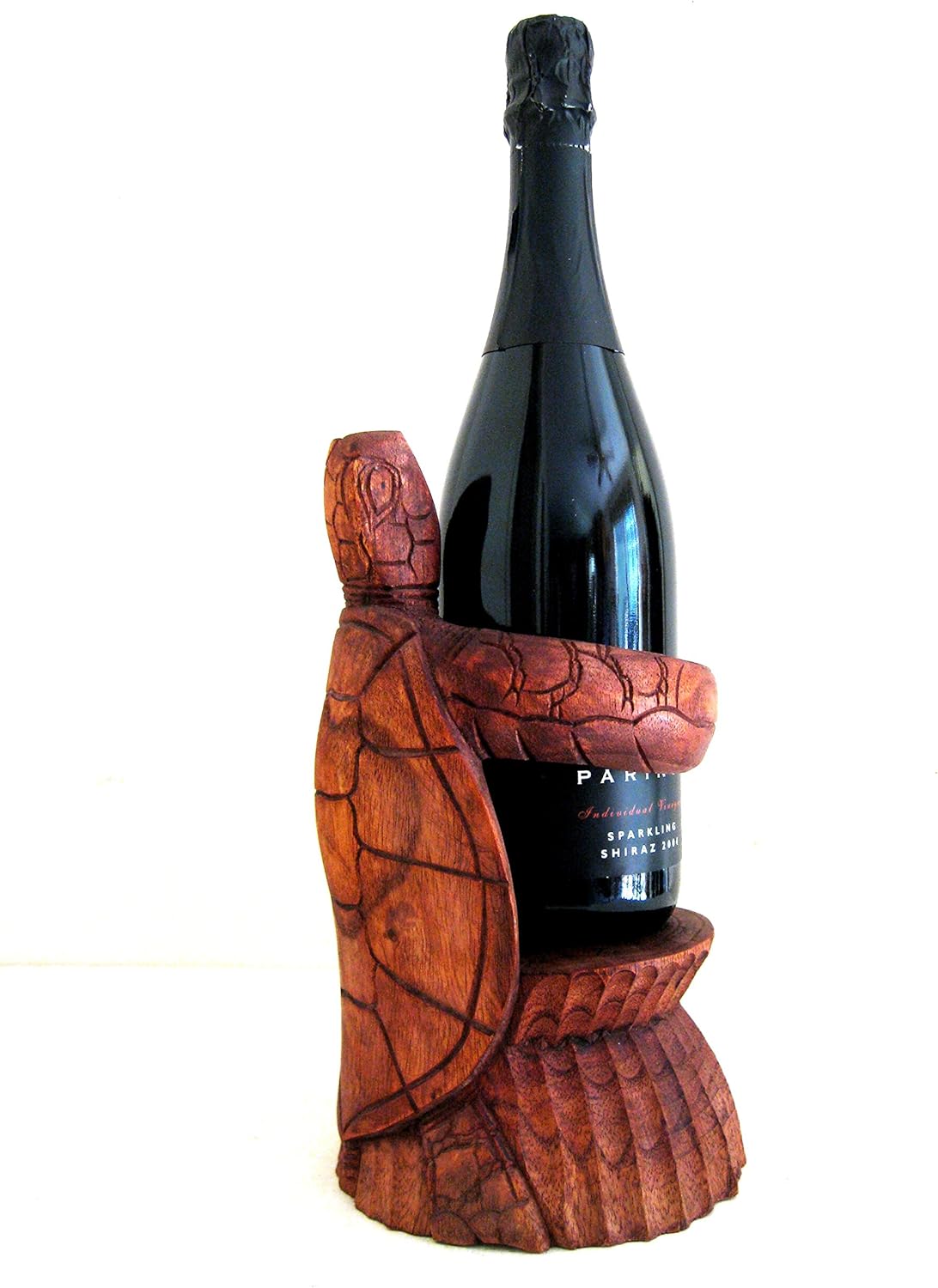 OMA Soporte para botella de vino de tortuga tallada en madera maciza Decoración de tortuga marina