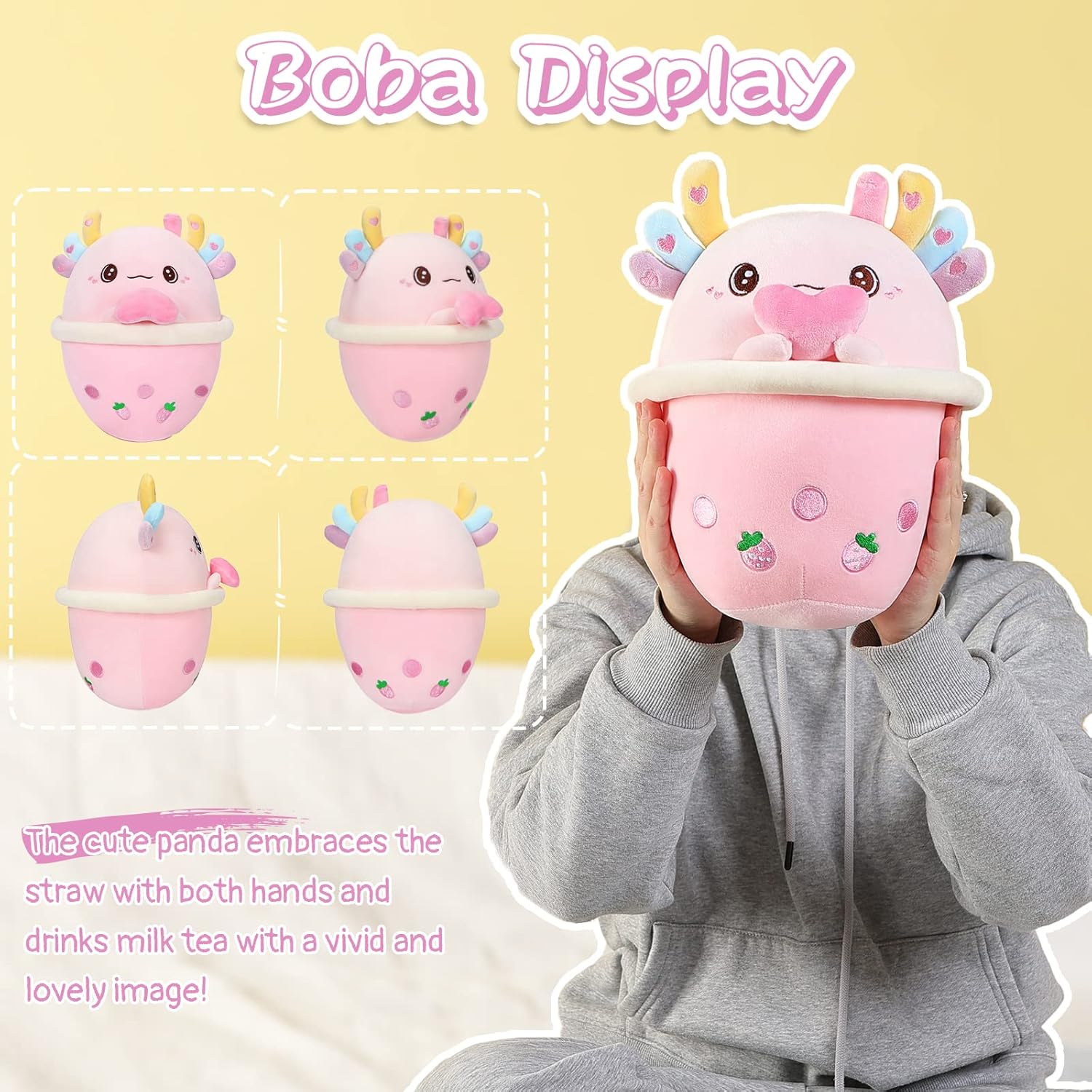 AIXINI Axolotl Boba – Peluche de té de burbujas de 10 pulgadas, lindo y suave juguete de peluche para niños