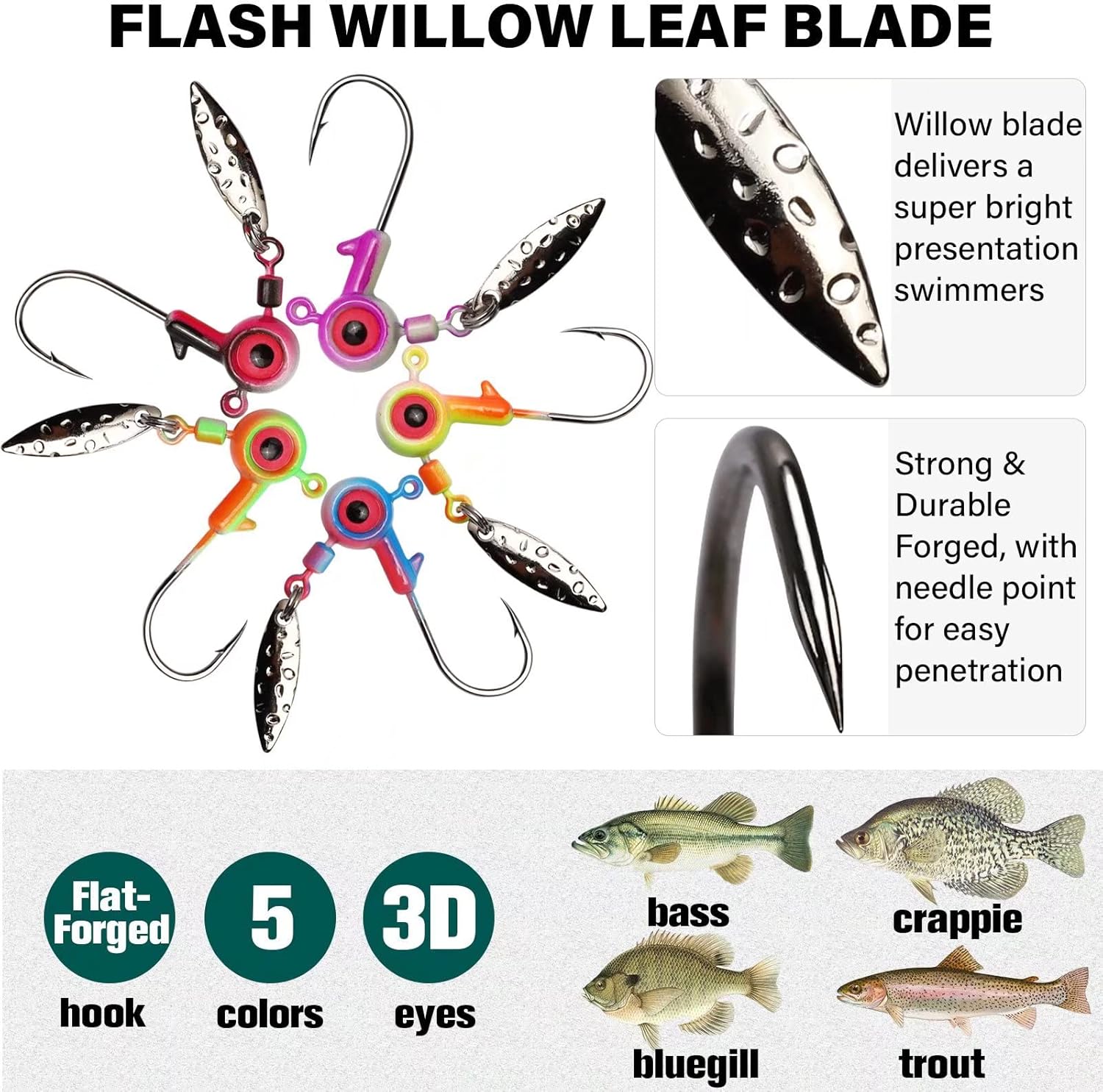 Dovesun Jig Heads Underspin Jig Heads – Ganchos de pesca para crappie Bass Trucha, 116 oz, 18 oz, 14 oz, 38 oz, 20 unidades, 30 unidades