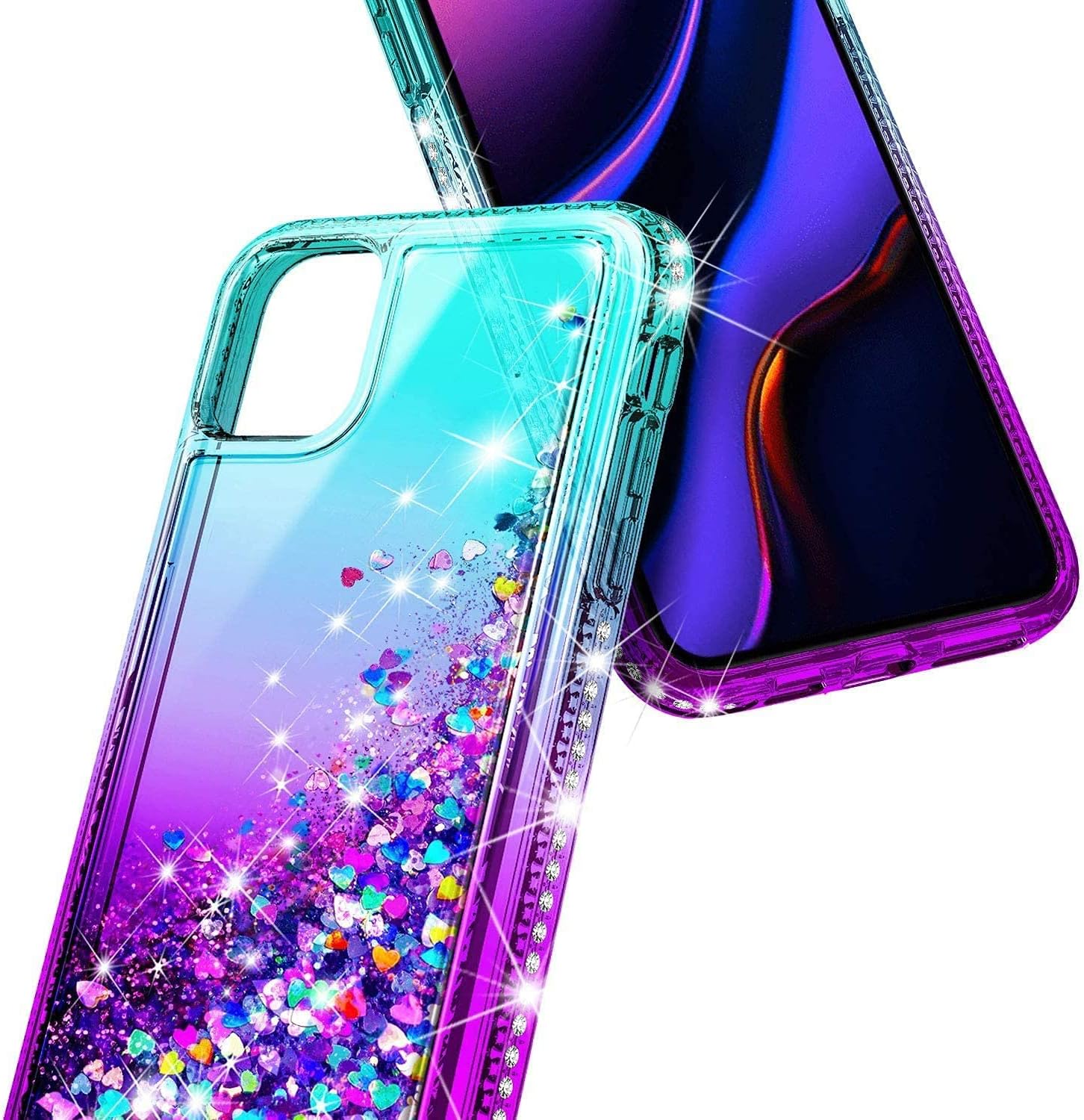 NGB Funda compatible con iPhone 11 Pro Max con protector de pantalla de vidrio templado, soporte de anillocorrea de muñeca, para niñas y mujeres,