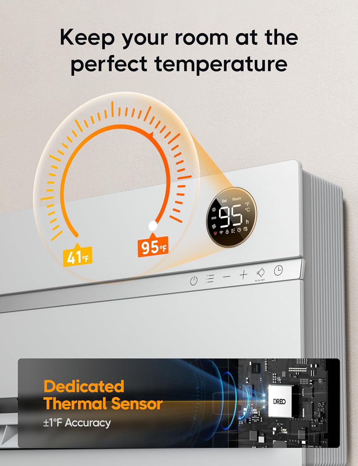 Dreo Calentador de pared para baño, calentadores de espacio inteligentes con enchufe ALCI, 1500 W, oscilación vertical de 120, termostato ajustable,