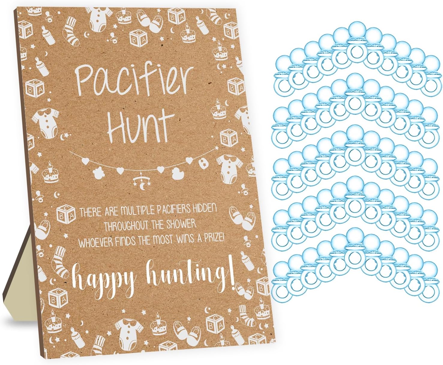 Juego de caza de chupetes para baby shower, juego de caza de chupetes para bebés, juegos rústicos para baby shower, chupete de bebé, tablero de