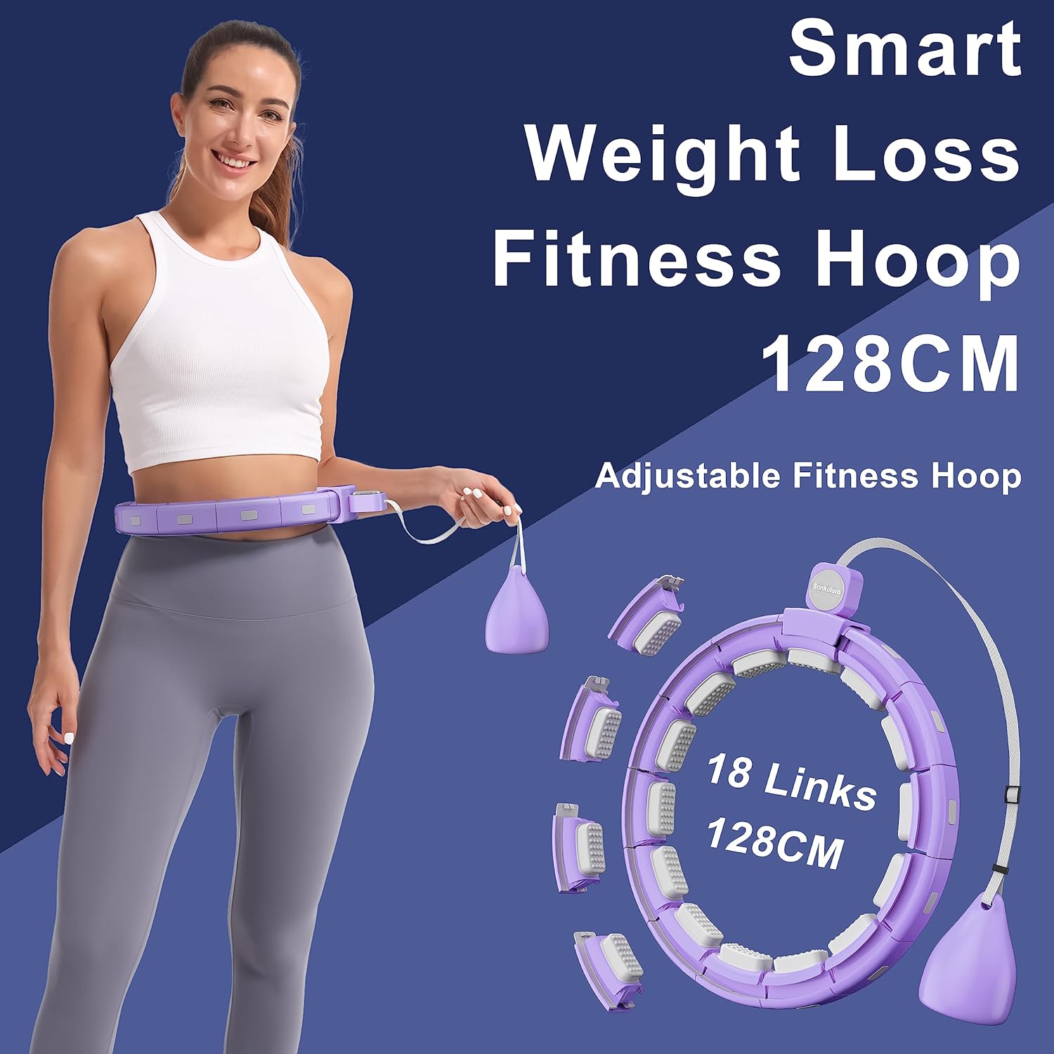 Weighted Workout Hoop for Adult Weight Loss – 50″ Plus Size Silent Smart Waist Fitness Circle with Ball – Abs Exercise Equipment for Home