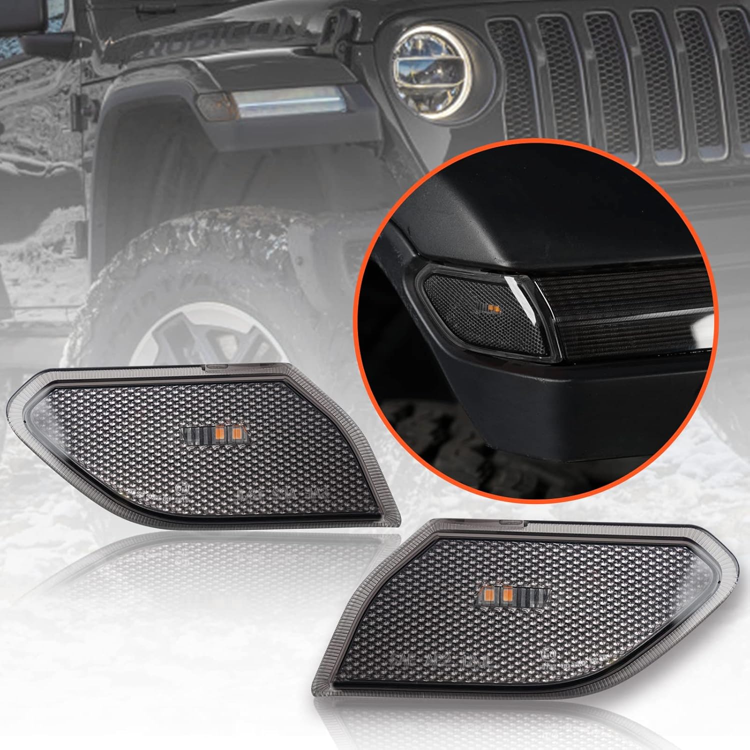 LitMiRaCle LED Side Marker Light for Jeep Wrangler JL & Gladiator JT 2018 2019 2020 2021 2022 2023, Smoke Lens Amber Fender Flares Light Accessories