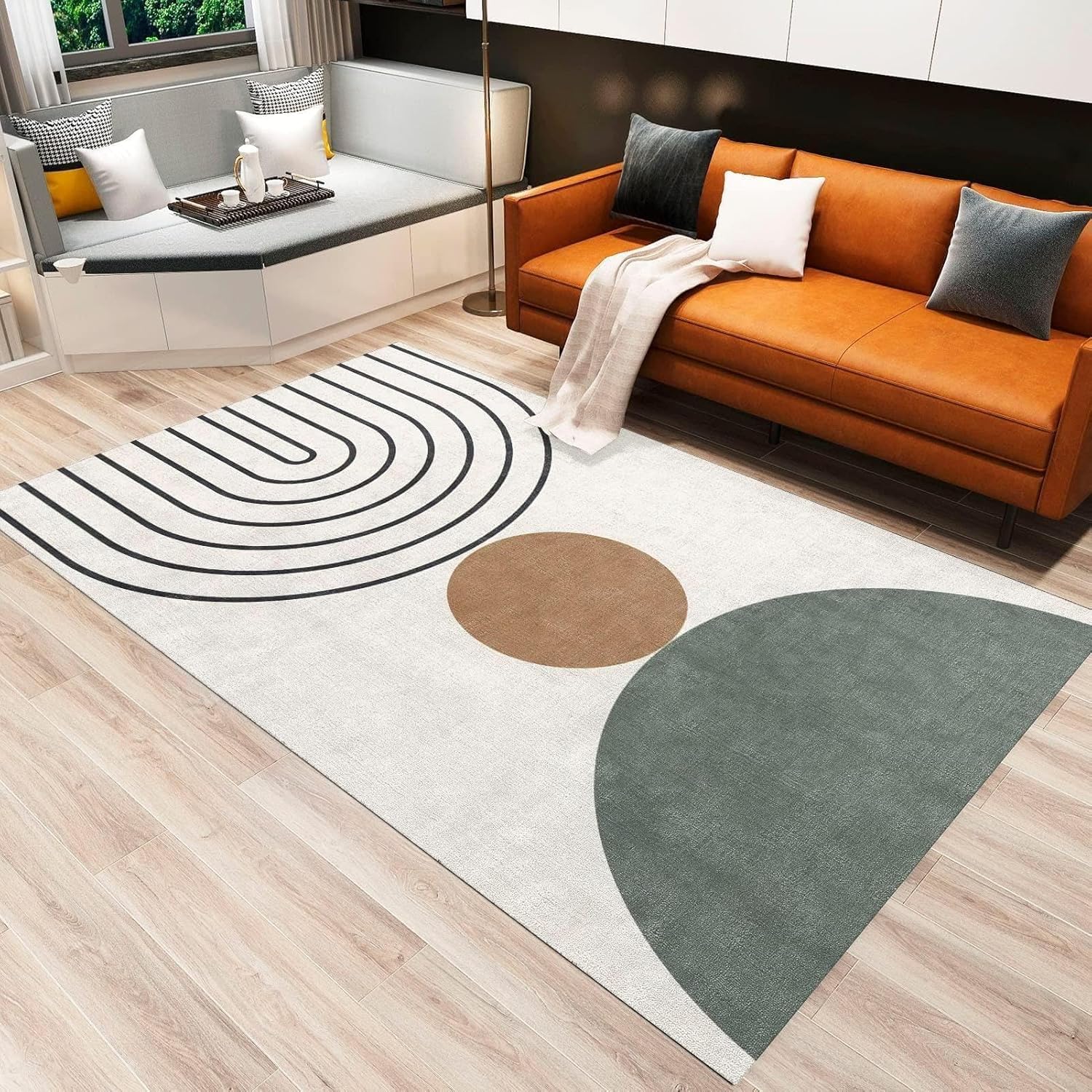 Alfombra moderna abstracta medieval con rayas geométricas negras, retro, geométrica, bohemia, antideslizante, para interiores, para niños, lavable a
