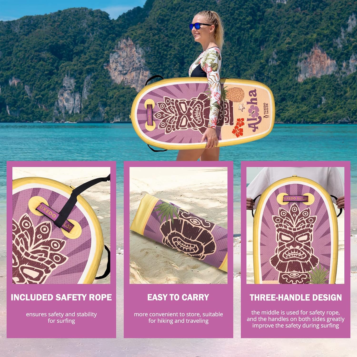 Tuxedo Sailor Body Board – Tabla de playa para niños, tabla de surf ultraligera de PVC para playa y piscina, con correas de muñeca envolventes,
