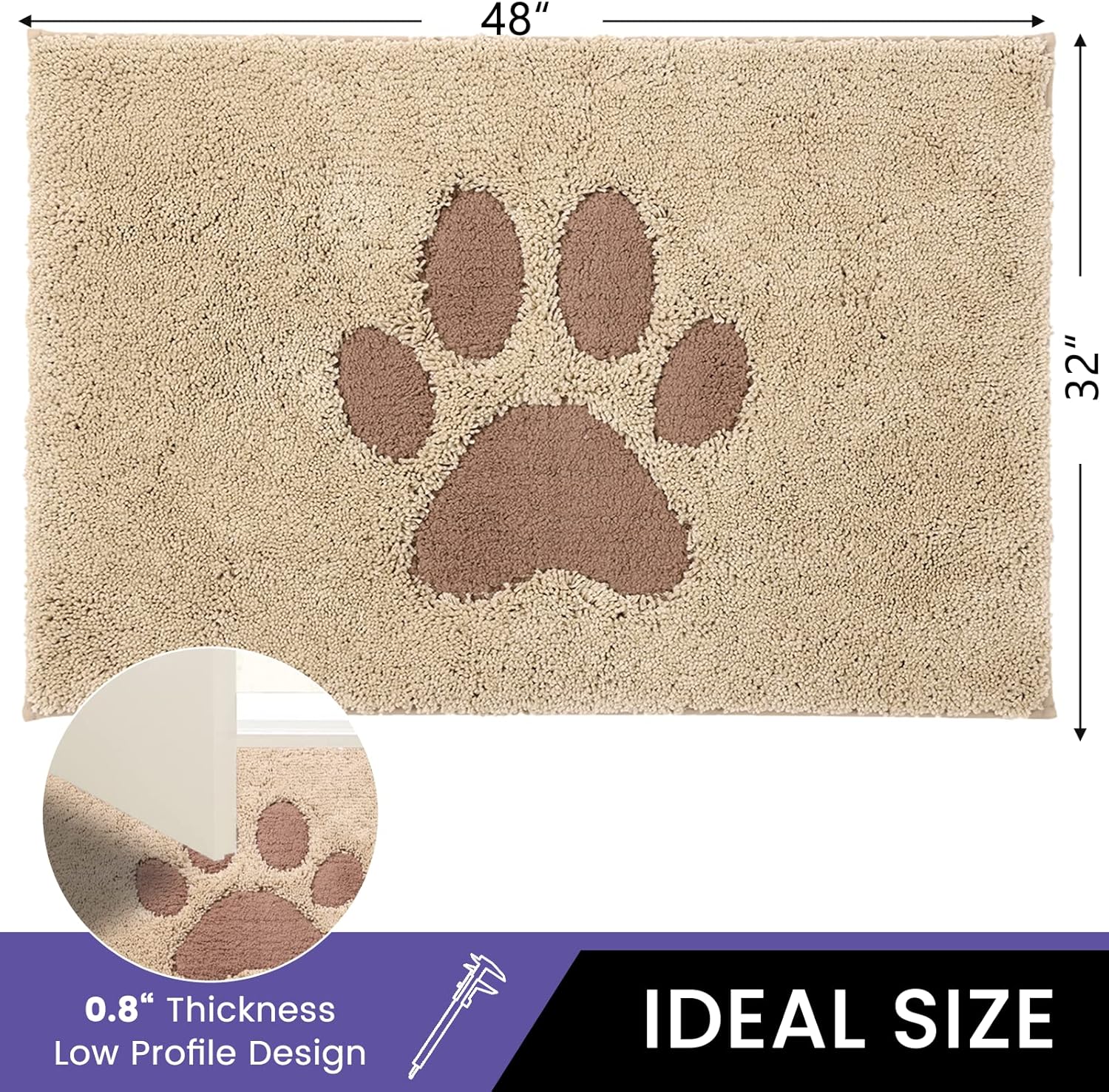 Tapete para puerta de interior, tapete para perros para patas fangosas, súper absorbente, alfombra de entrada de bajo perfil con parte trasera