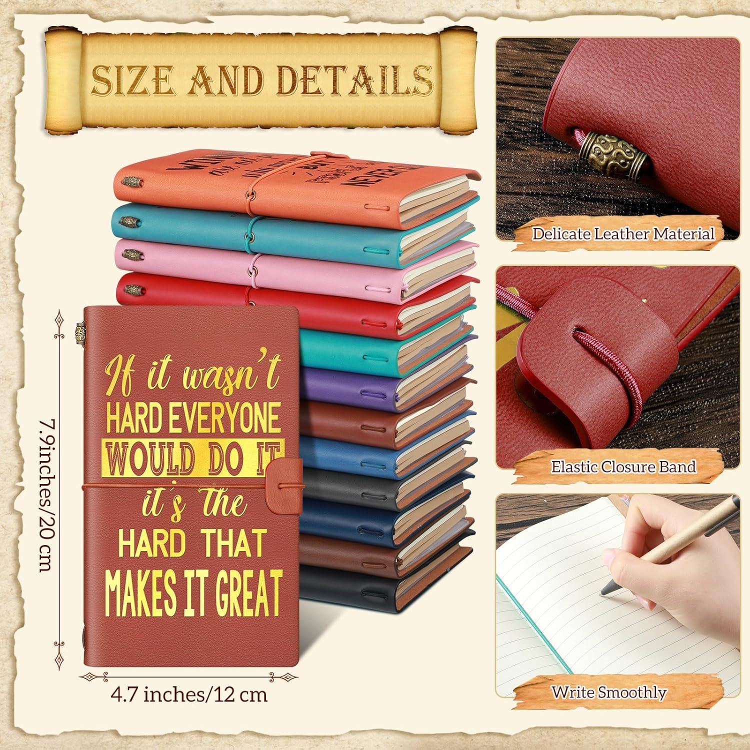 12 piezas de regalos de agradecimiento, diarios vintage inspiradores, cuadernos de cuero motivacionales, diarios recargables grabados, regalos de