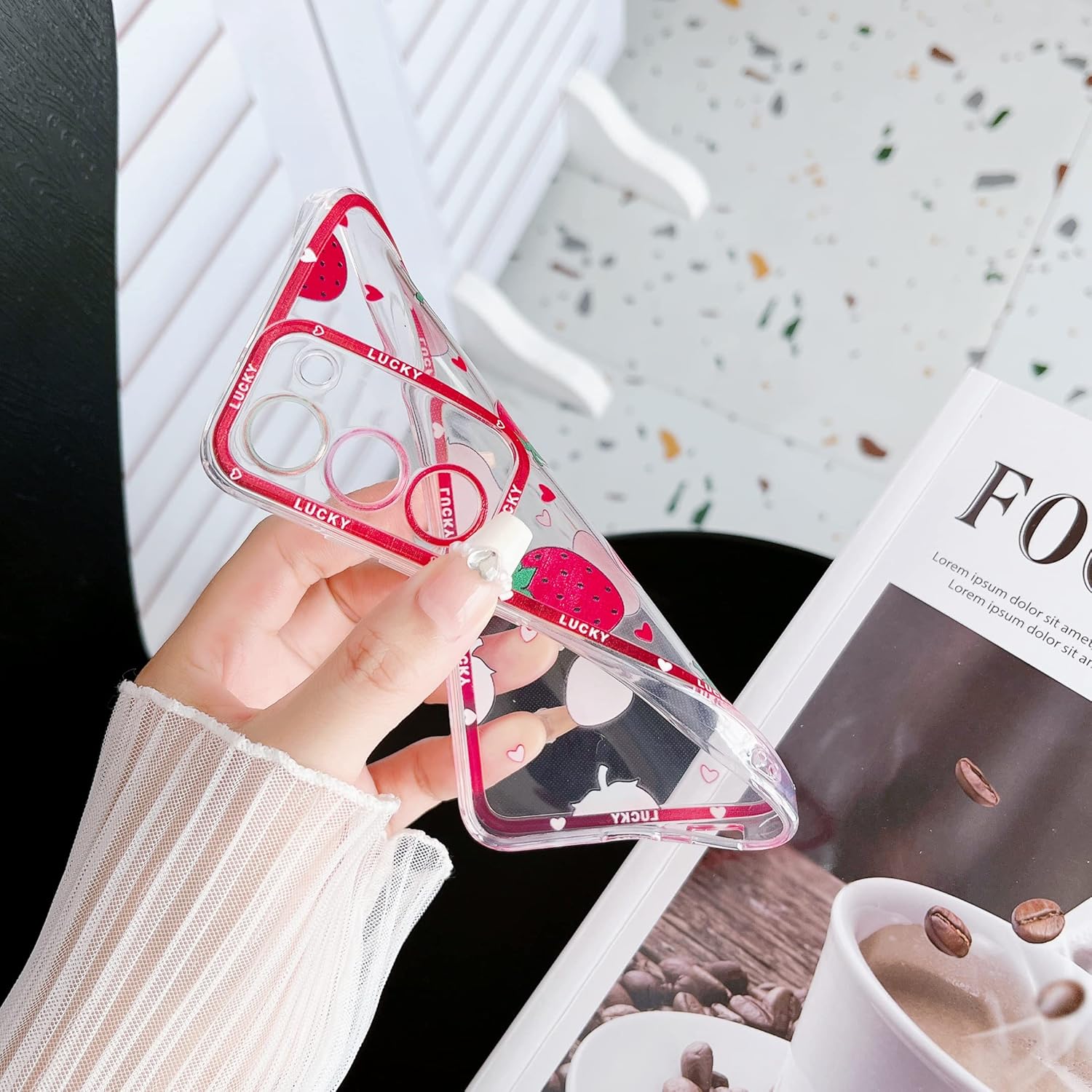 Jmltech Funda protectora para Samsung Galaxy S22 para Samsung Galaxy S22 transparente a prueba de golpes delgada delgada linda fresa mujer femenina