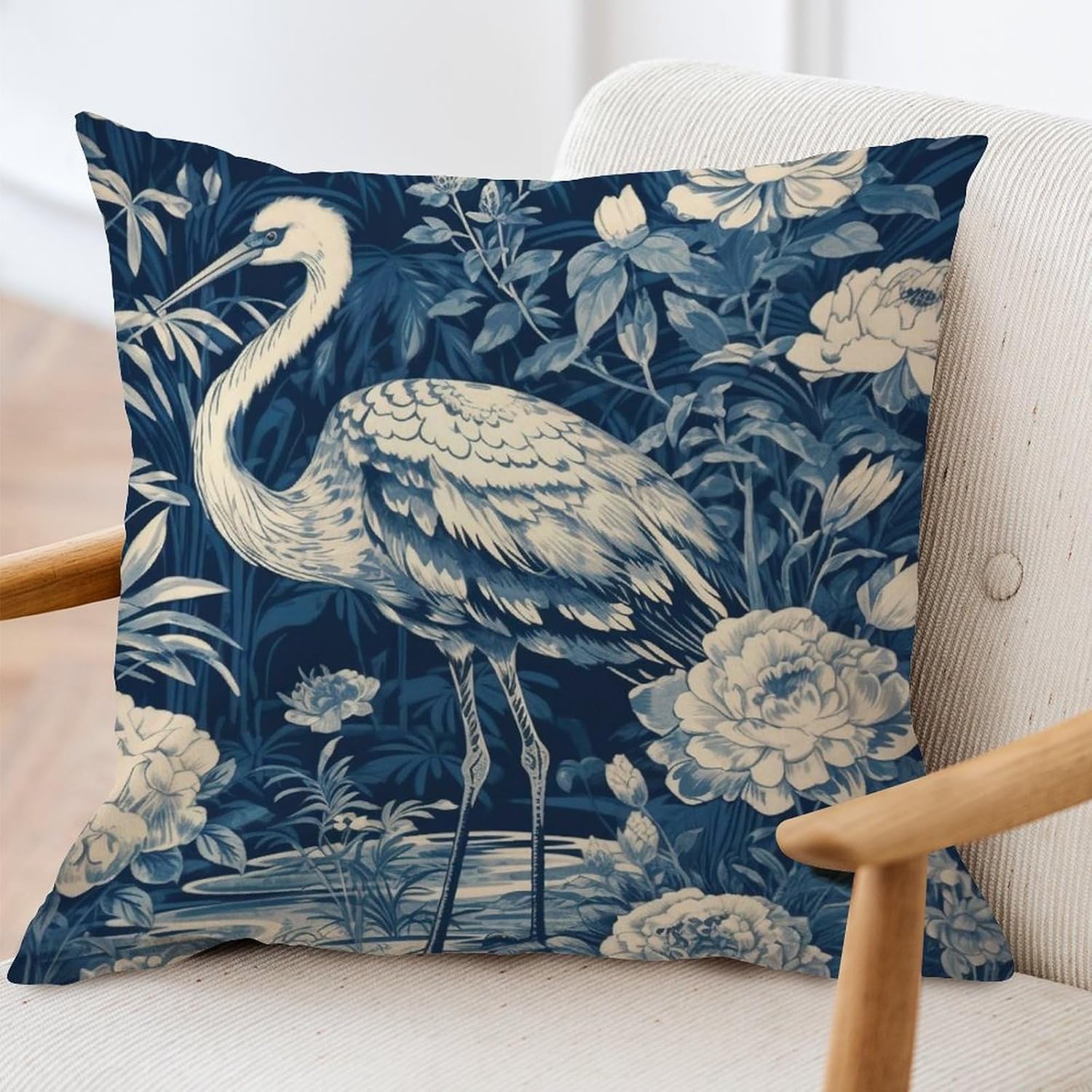 ArogGeld Chinoiserie – Funda de almohada decorativa con diseño de pájaro y pájaro azul con flores y pájaros asiáticos, fundas de cojín decorativas