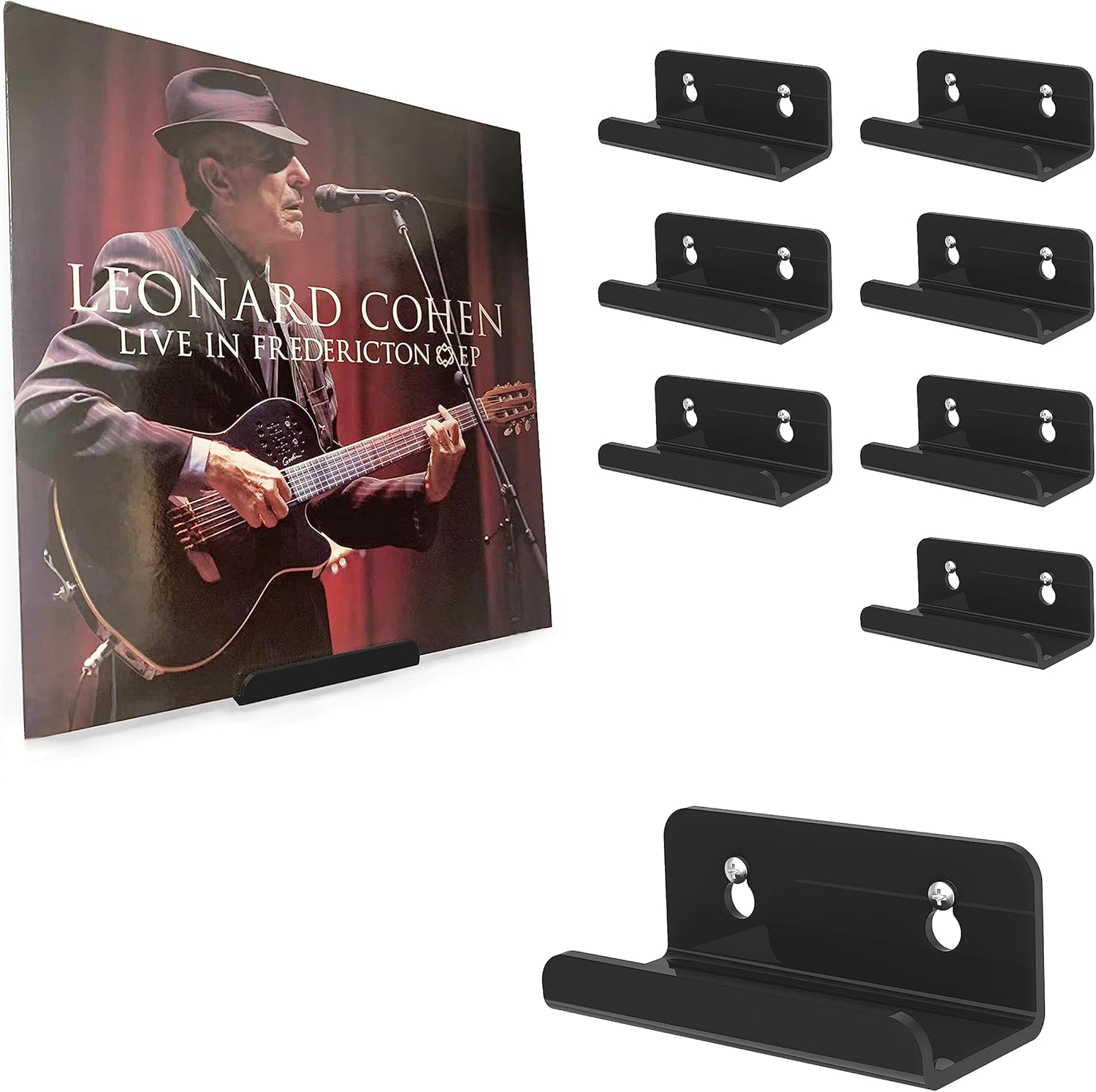 Estante de vinilo transparente para montaje en pared, paquete de 8 unidades, soporte para discos de acrílico, soporte para discos de vinilo y