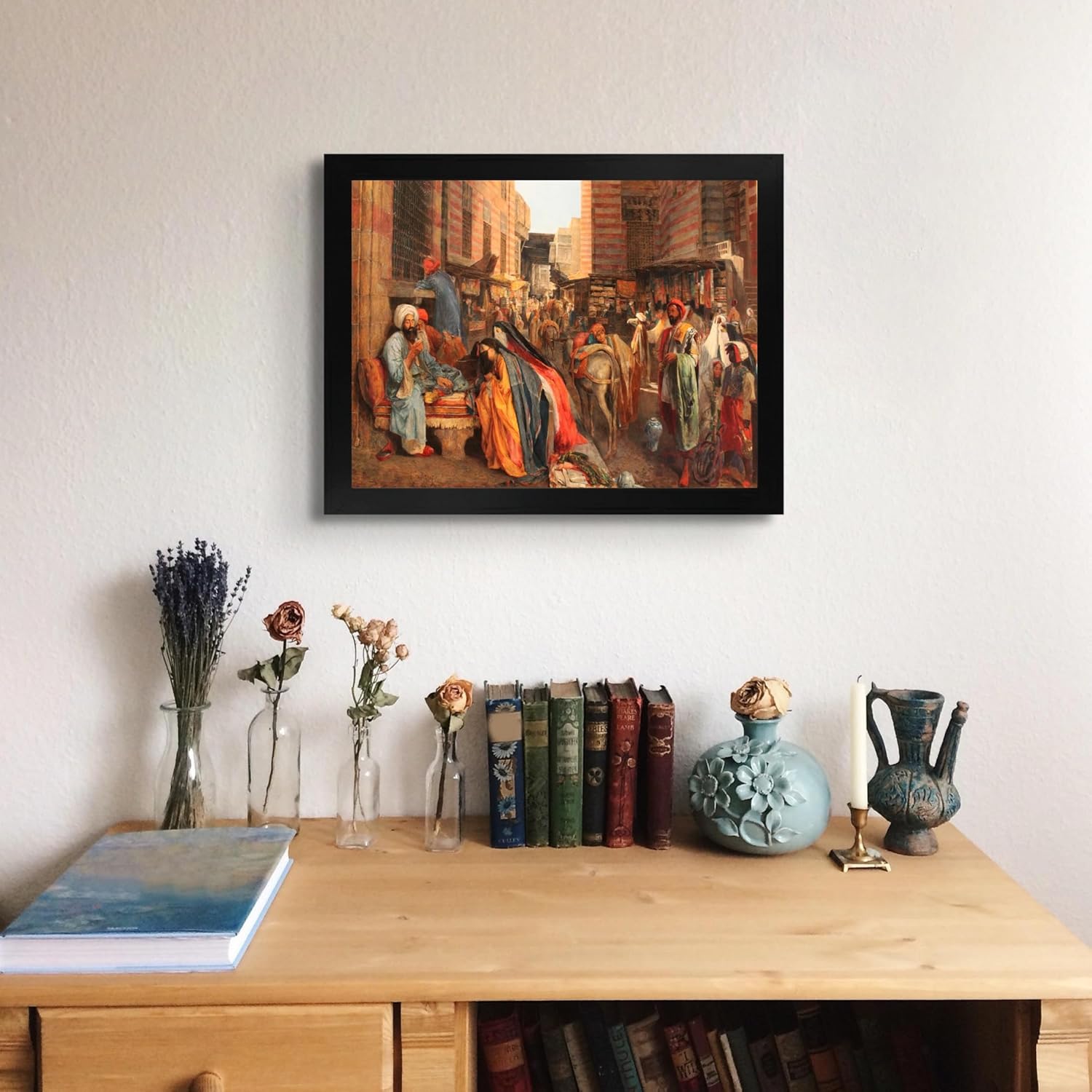 The Street & Mosque Al Ghouri in Cairo por John Frederick Lewis – Póster enmarcado para decoración de pared  Arte de arte fino para el hogar y la