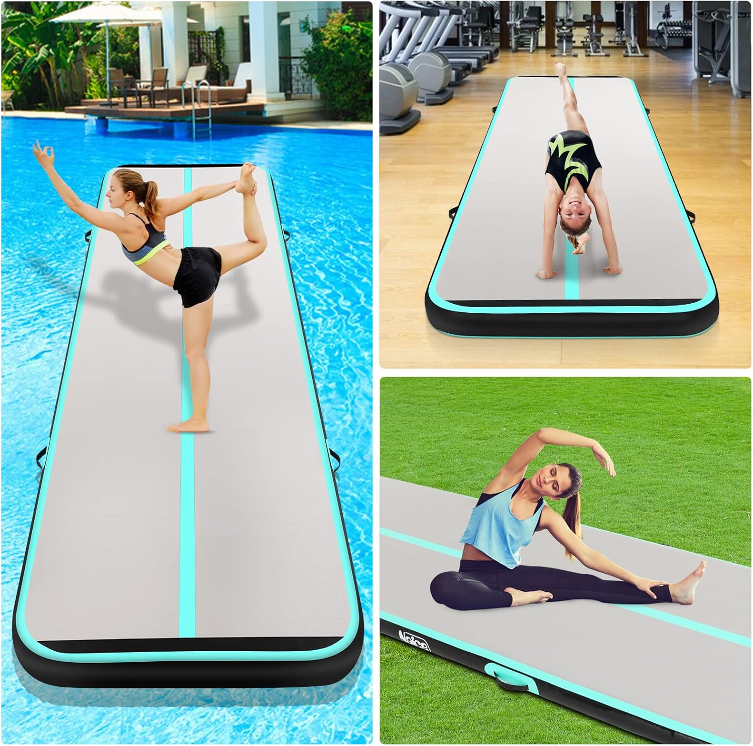 Colchoneta inflable de gimnasia de aire, tapete de entrenamiento de 10131620 pies, 48 pulgadas de grosor, con bomba de aire eléctrica para uso en