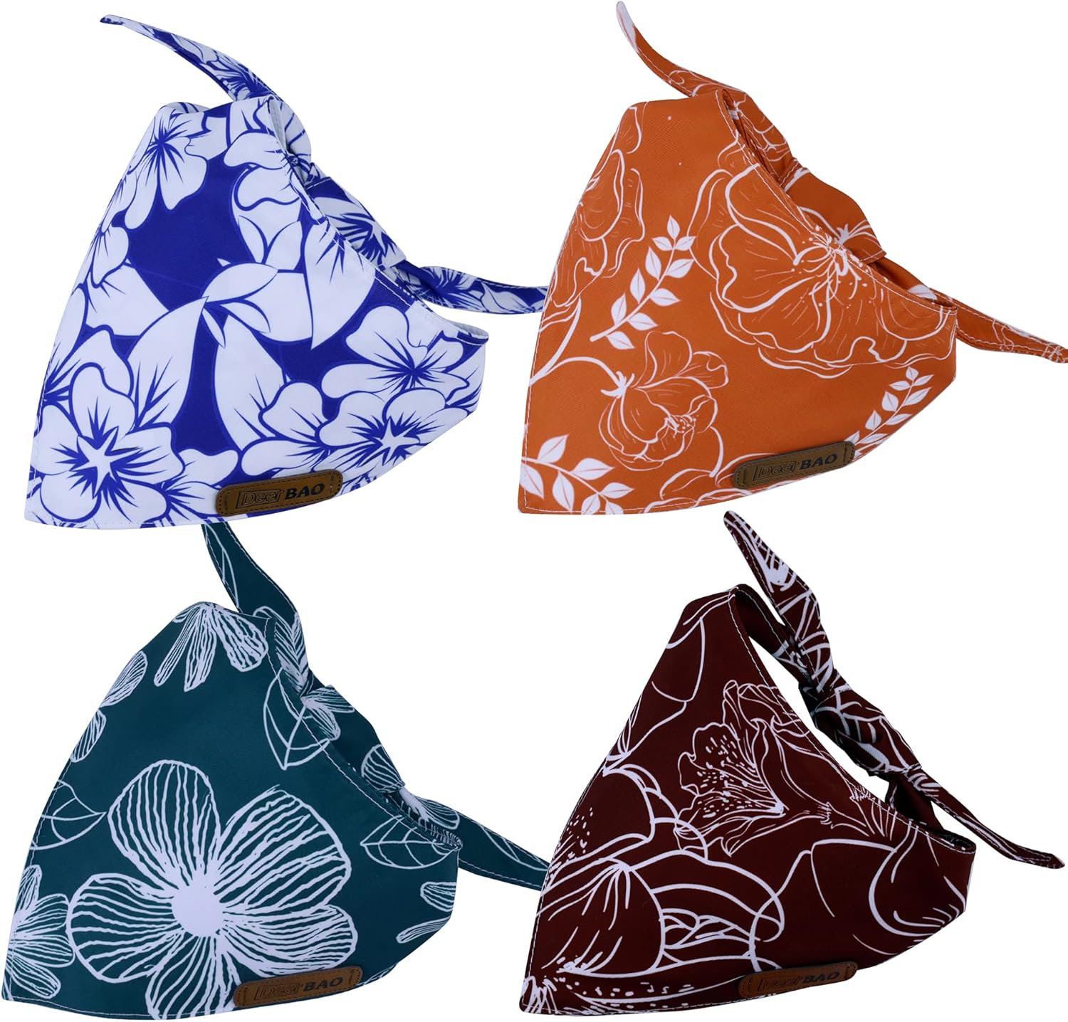 DeerBAO Pañuelos para perro, 4 unidades, bufanda para perro, bandanas para perros, tela duradera de alta calidad, ajuste ajustable, forma única,