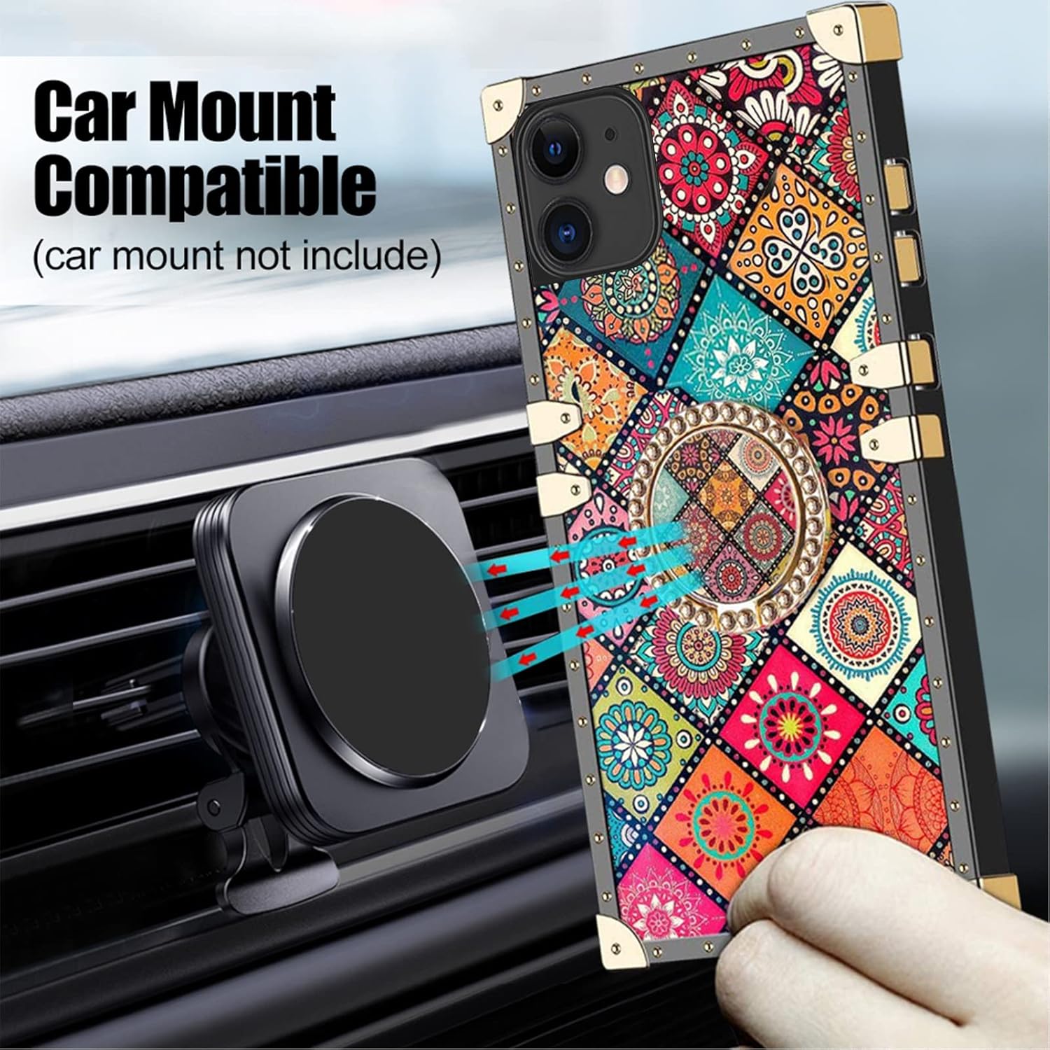 nancheng Funda compatible con iPhone 11 para iPhone 11, bonita funda cuadrada con soporte de anillo, diseño de flores retro, esquinas reforzadas de